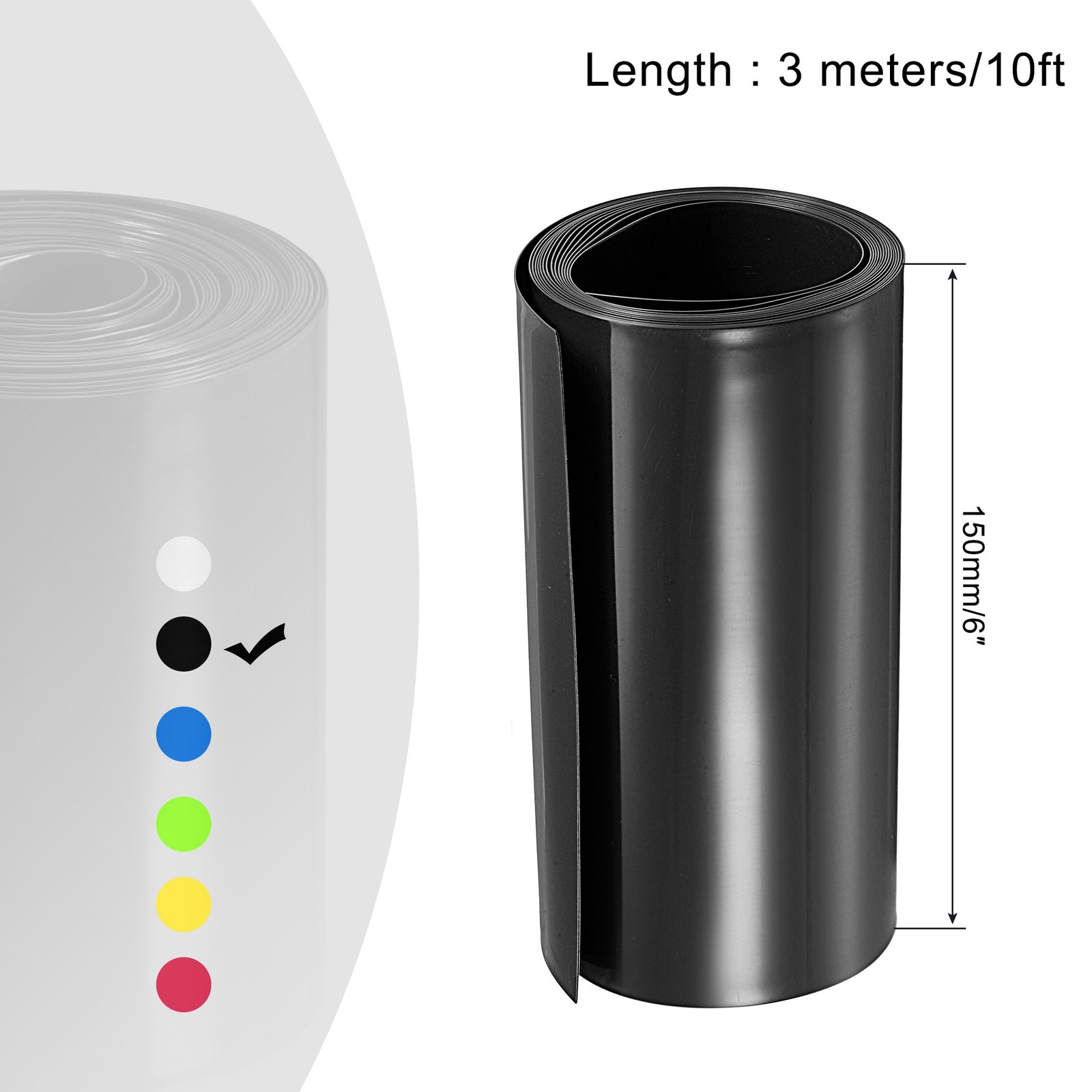 Battery Wrap PVC Heat Shrink Tubing 95mm Dia 150mm Flat 10 Feet Black,1PCS