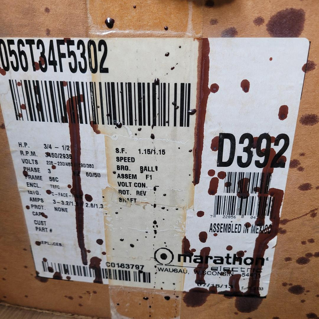 MARATHON 056T34F5302: 3/4 HP / 3450 RPM / FRAME:. 56C TEFC *NEW*
