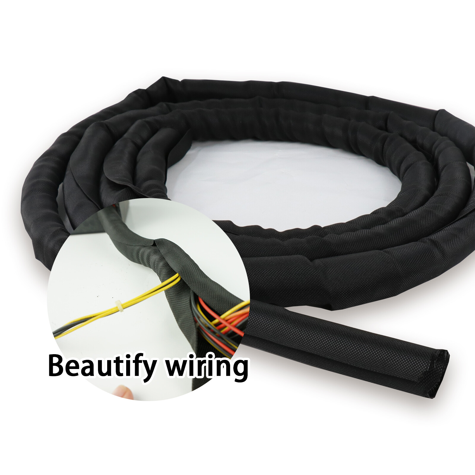 Black Split Wire Loom Braided Cable Sleeve Wires Harness Wrap Cord Protect Lot