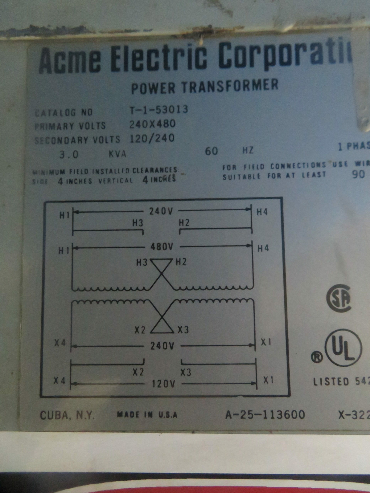 ACME ELECTRIC T-1-53013 3.0 KVA Power Transformer + 1 Year Warranty