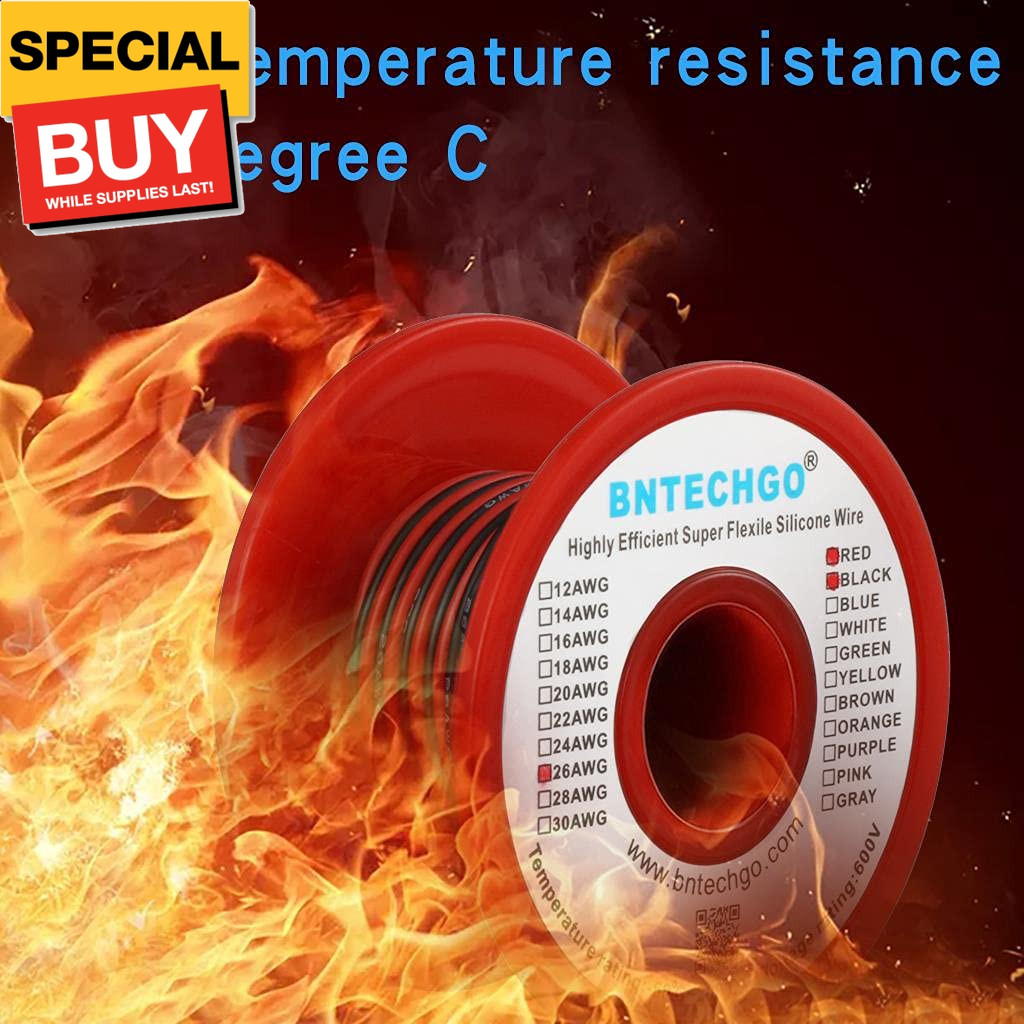 26 Gauge Silicone Wire Spool Red and Black Each 50ft 2 Separate Wires Flexible 2