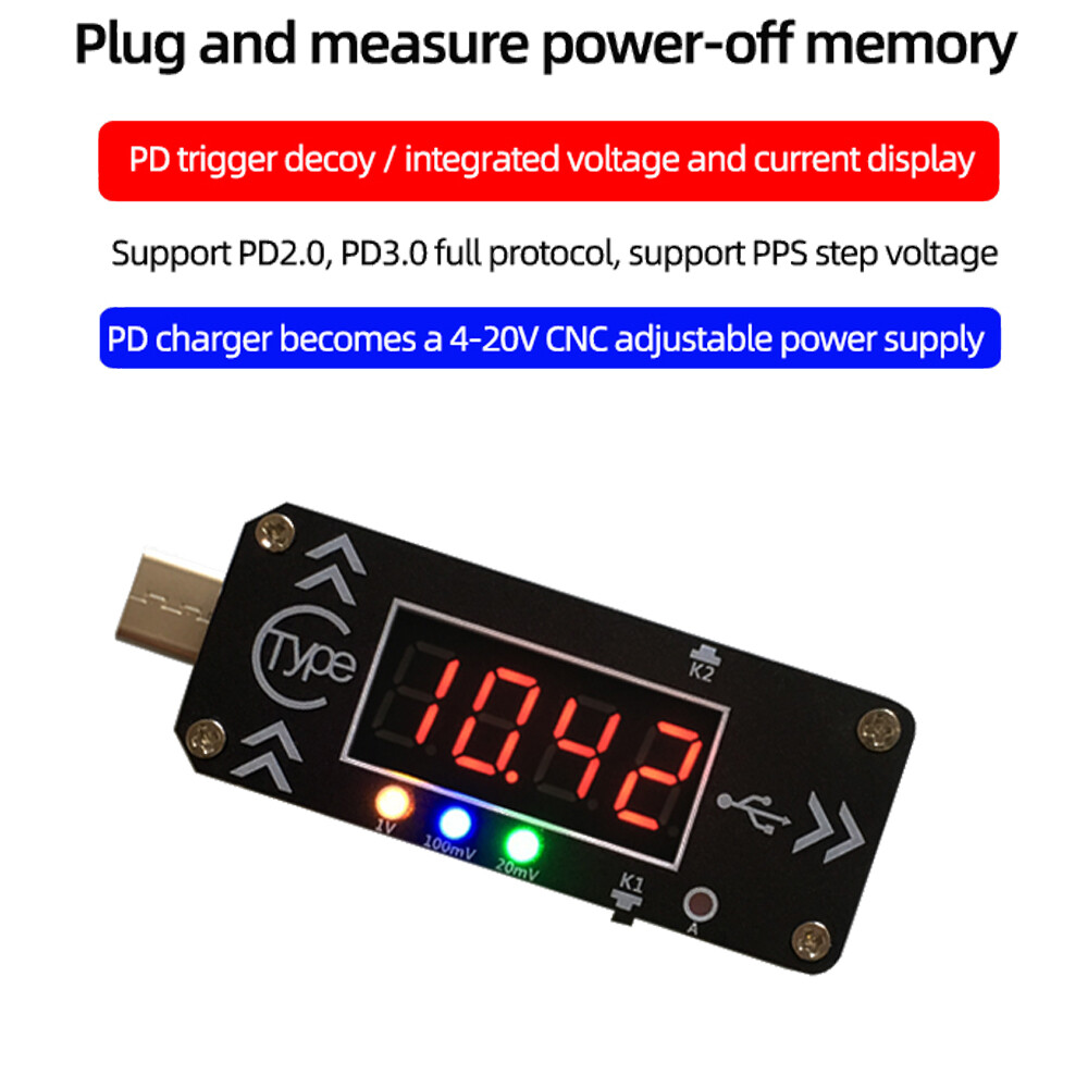 Type-C USB Fast Charging Trigger Charger Voltmeter Ammeter 5V/9V/12V/15V/20V/PPS