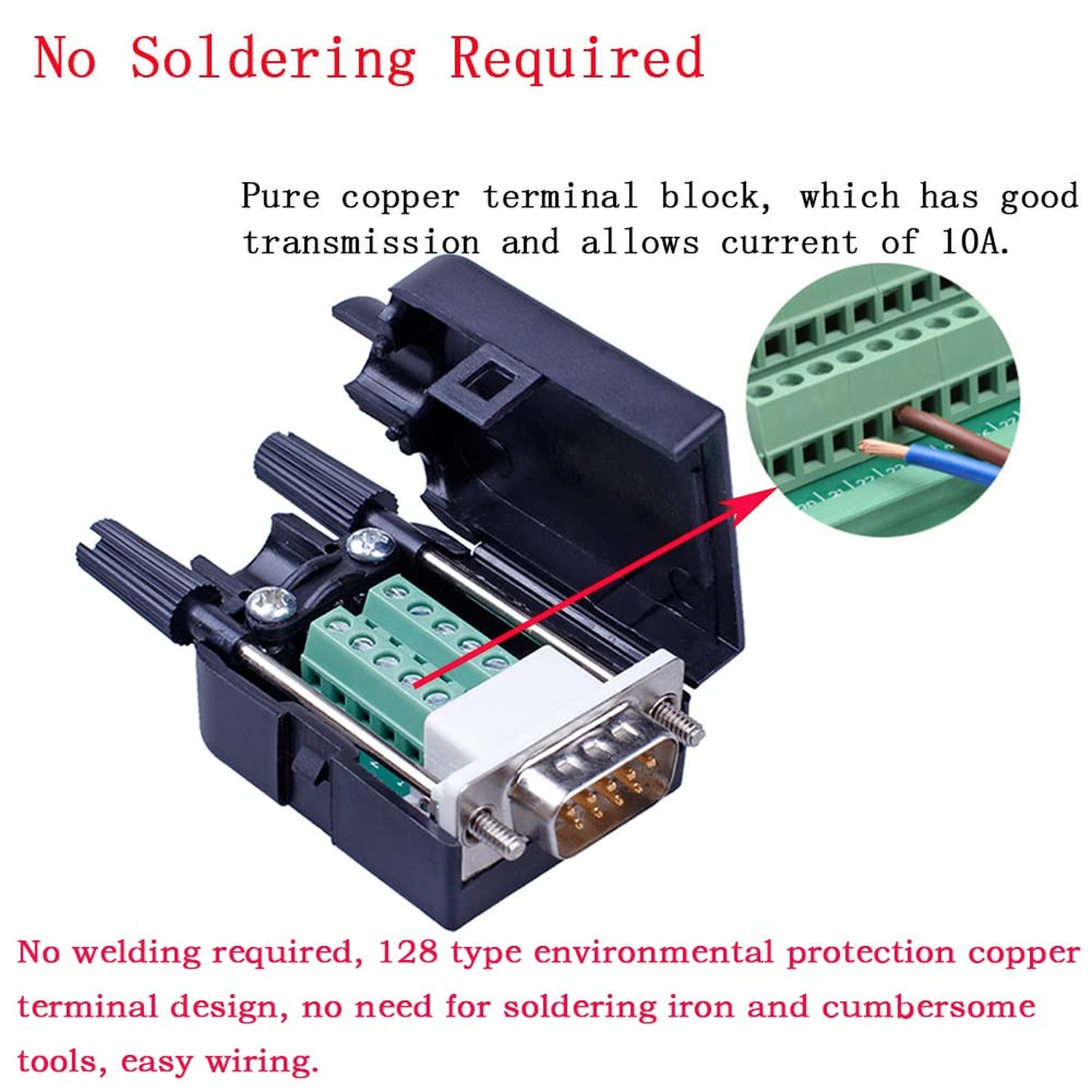10PCS DB9 Male Breakout Connector,DB9 Solderless RS232 D-SUB Serial to 9-pin …