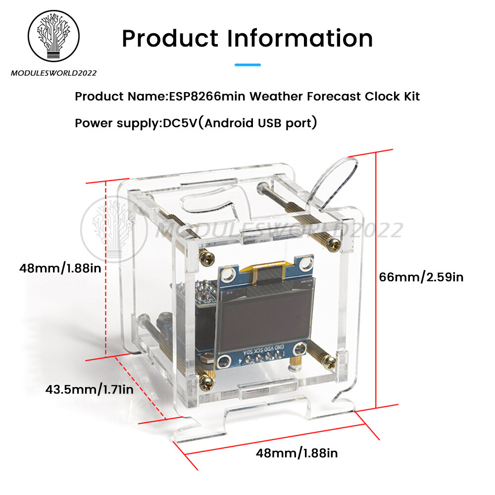 DIY ESP8266 Mini Weather Forecast Electronic Clock Kit 0.96″ OLED Display+Shell