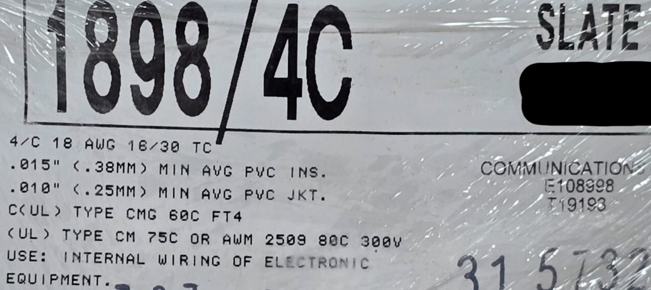 Alpha Wire 1898/4C 18/4C Communication/Computer/Control Cable 80C/300V Gray/25ft