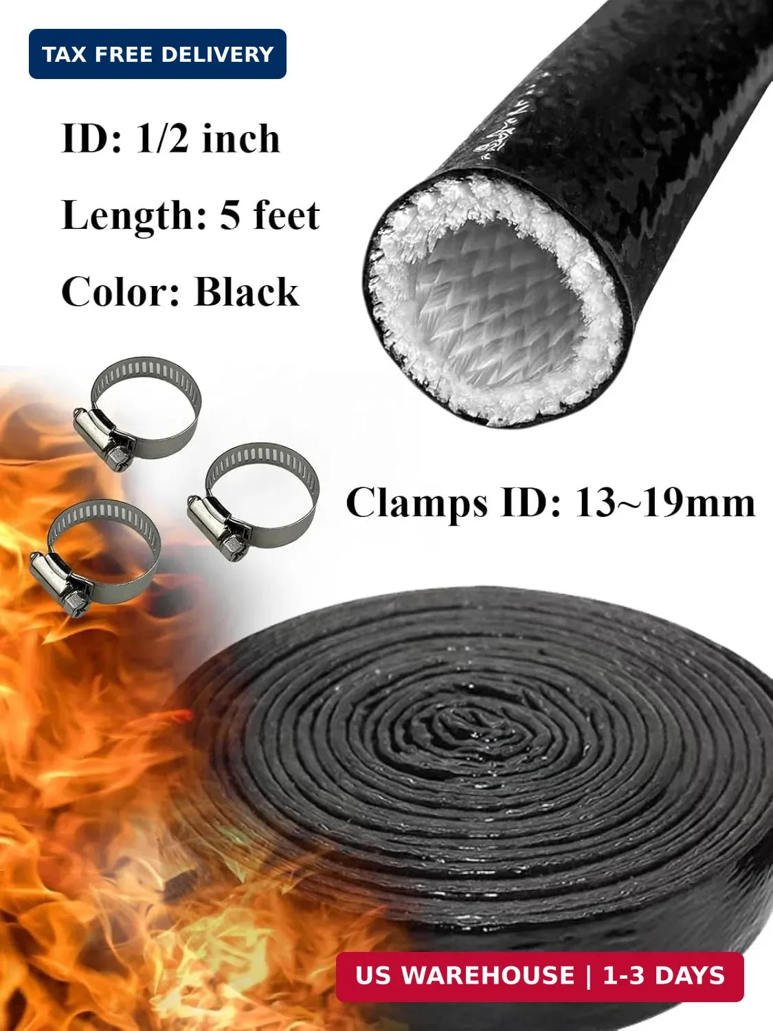 YAMAKATO 1/2″ ID Heat Shielded Fire Thermo Armor Fire Sleeve Silicone Coated Fib