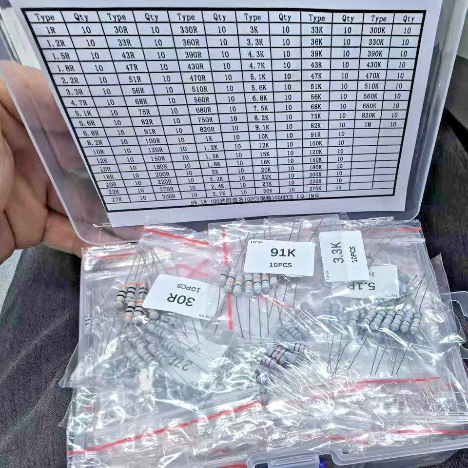 YEAZ 1000Pcs 1W Resistors 100V 1Ω-1MΩ STEM Edition