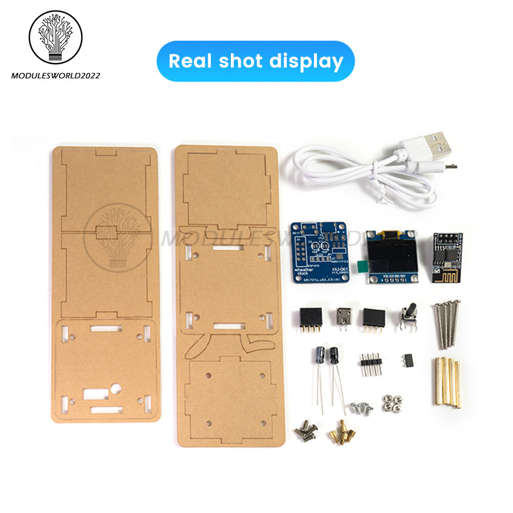 DIY ESP8266 Mini Weather Forecast Electronic Clock Kit 0.96″ OLED Display+Shell