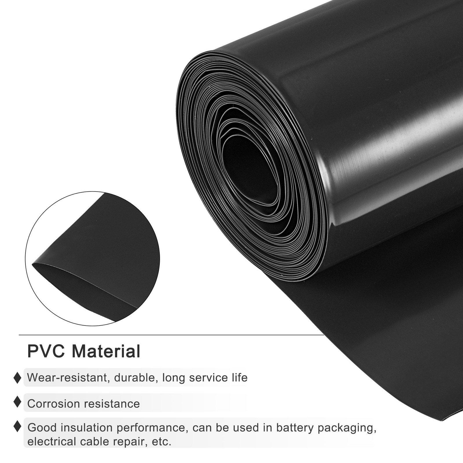 Battery Wrap PVC Heat Shrink Tubing 95mm Dia 150mm Flat 10 Feet Black,1PCS