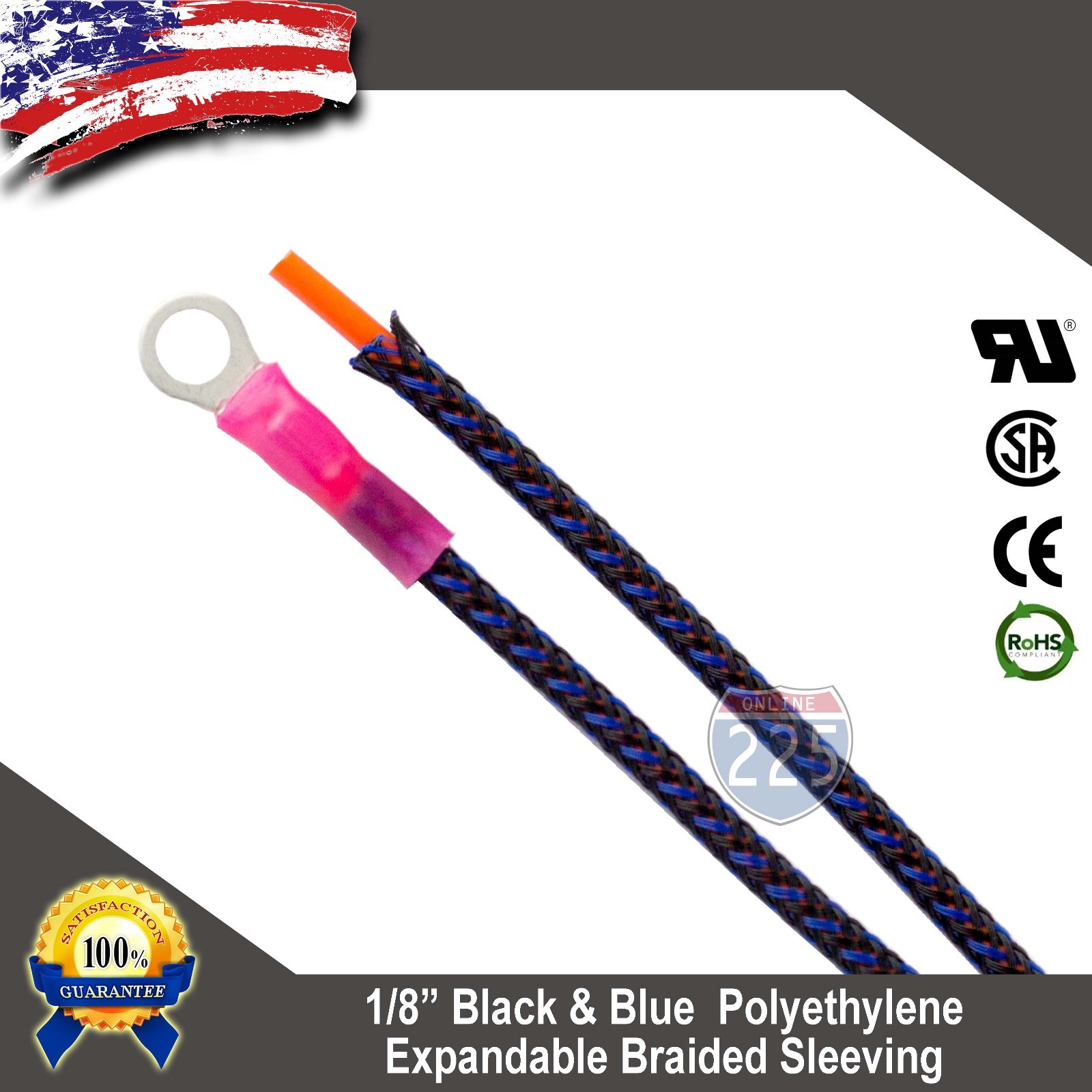 50 FT 1/8″ Black Blue Expandable Wire Sleeving Sheathing Braided Loom Tubing US