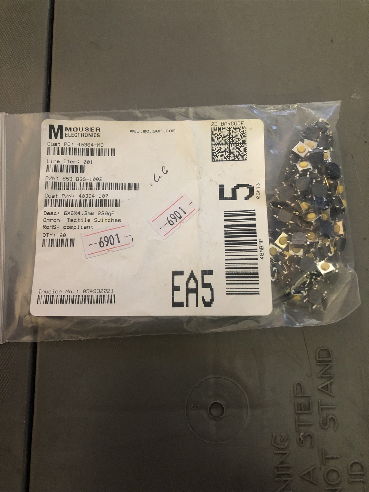 (60) OMRON B3S-1002 SEALED TACTILE SWITCH, SURFACE MOUNT