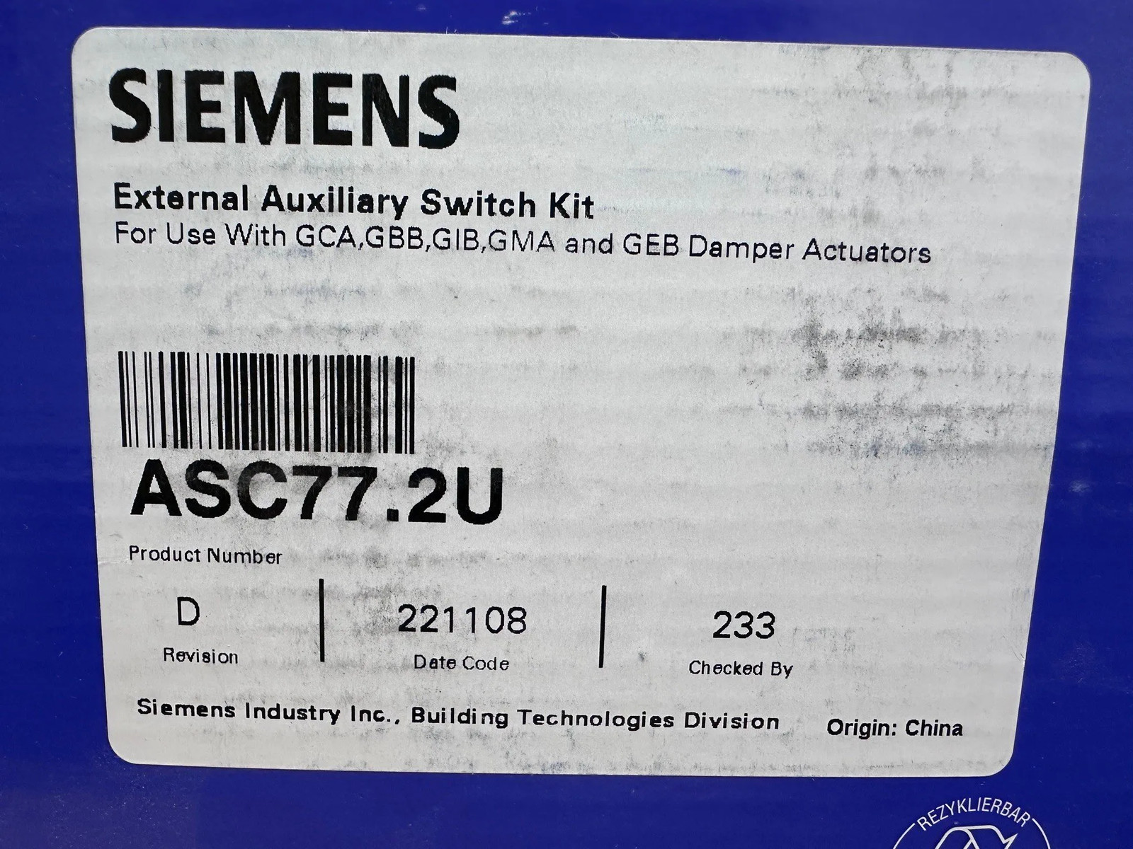 Siemens ASC77.2U-nos