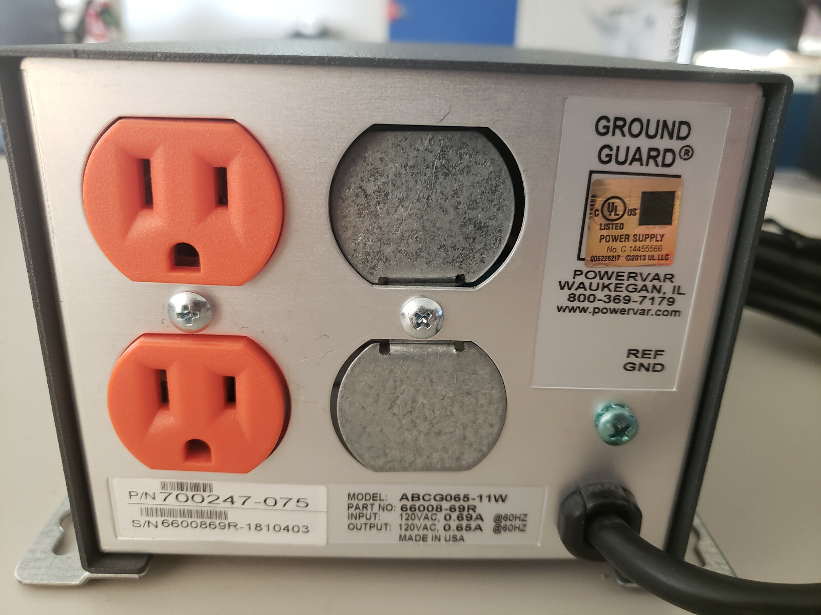 PowerVAR Ametec Ground Guard Power Conditioner ABCG065-11 66008-69R 700247-075