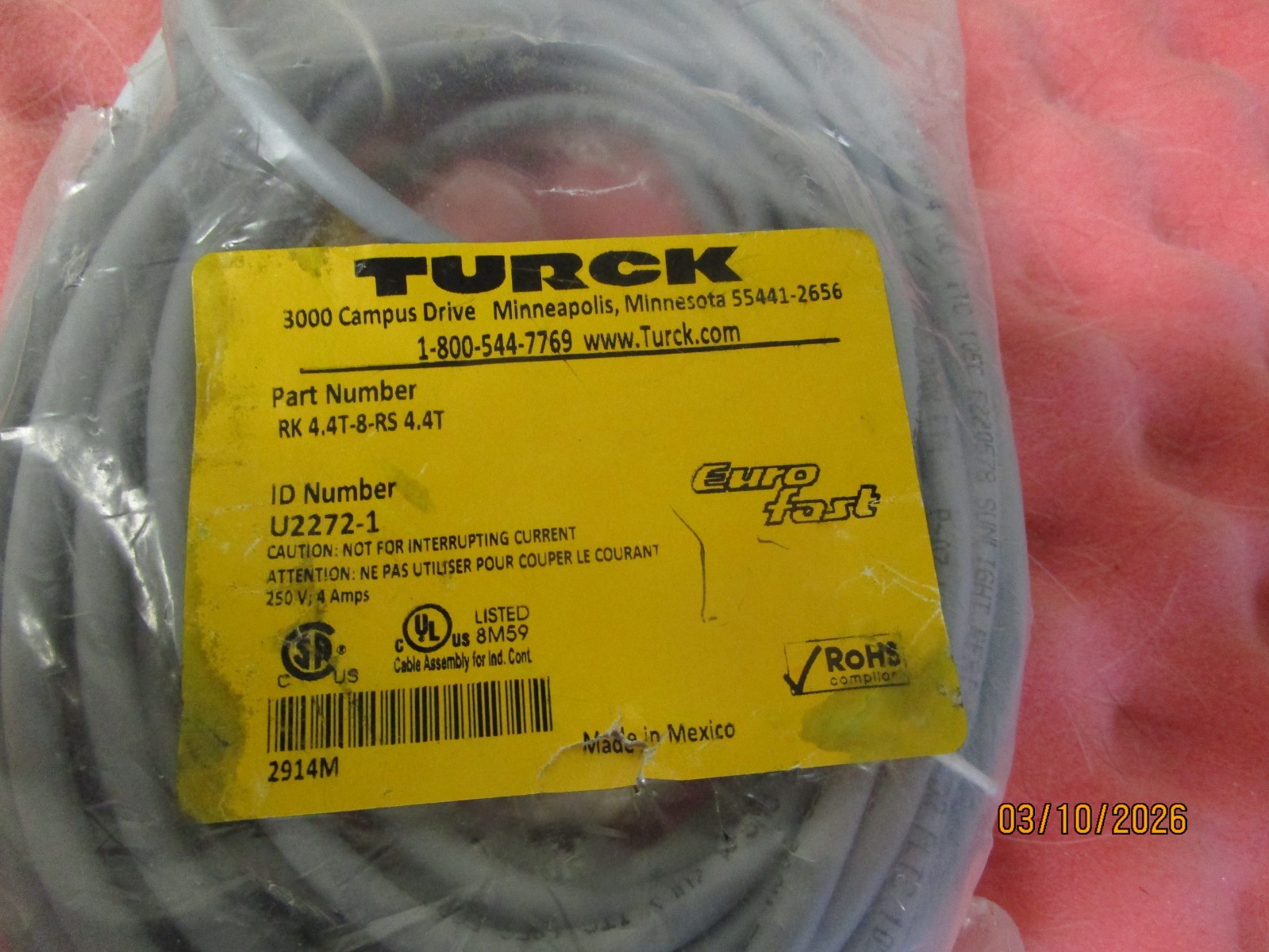 NEW TURCK Double Ended Cable Cordset RK 4.4T-8-RS 4.4T
