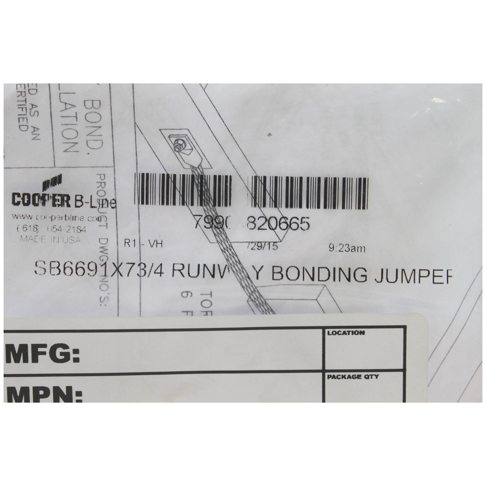COOPER B-LINE SB6691X73-4 CROSS-CONNECT FRAME GROUNDING JUMPER STRAP KIT