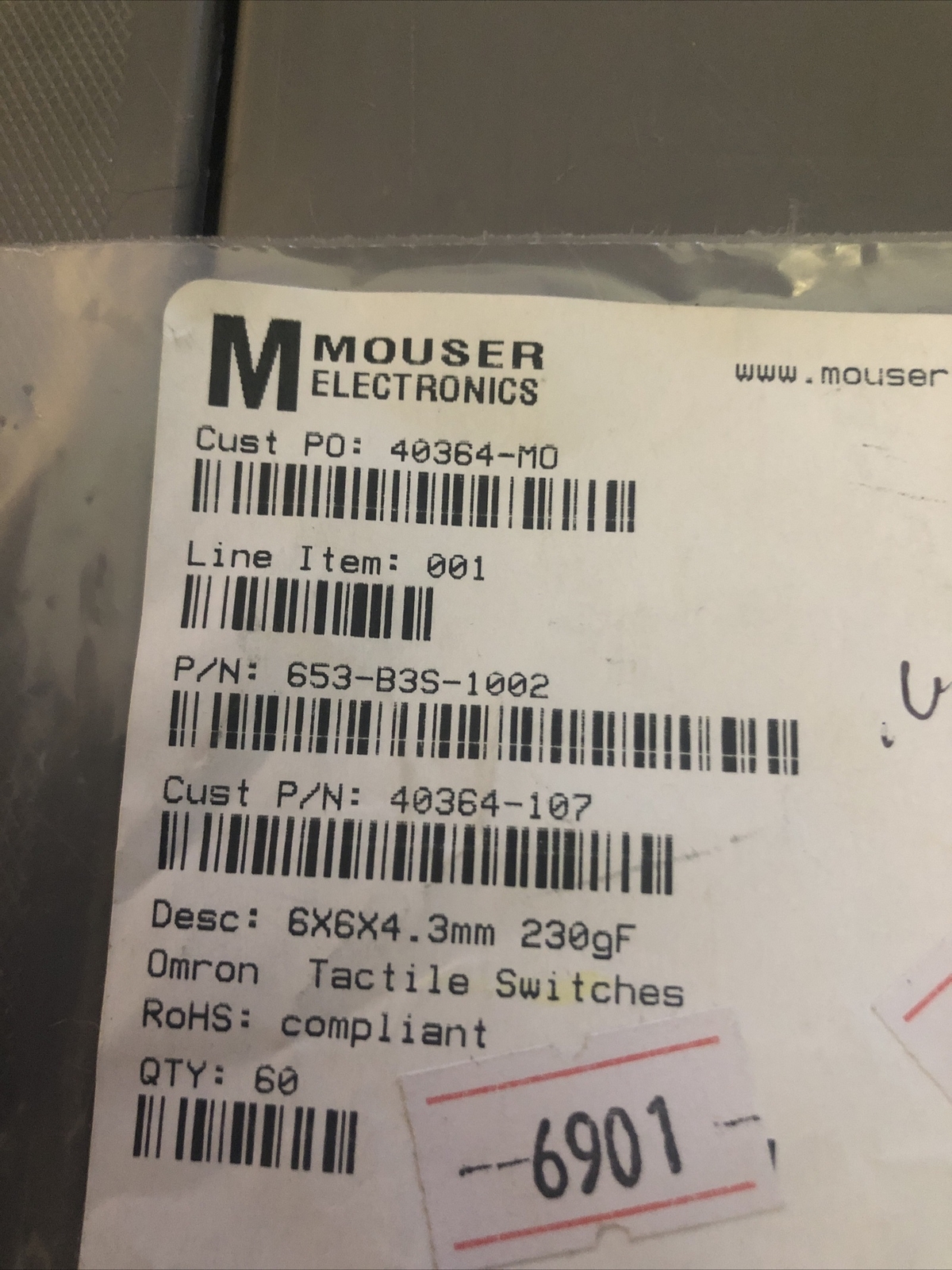 (60) OMRON B3S-1002 SEALED TACTILE SWITCH, SURFACE MOUNT
