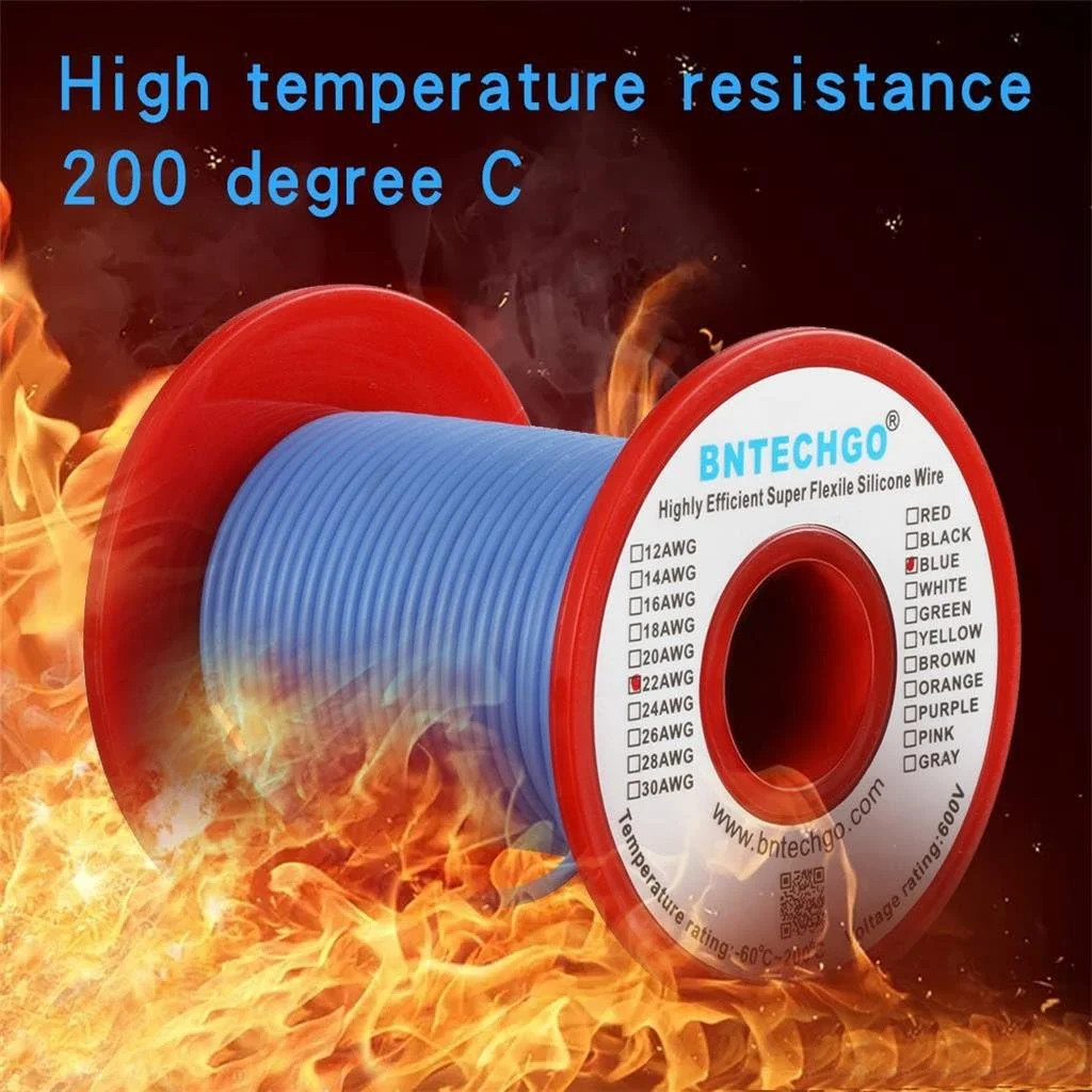 BNTECHGO 22 Gauge Silicone Wire Spool 100 ft Blue Flexible 22 AWG Stranded Tinne