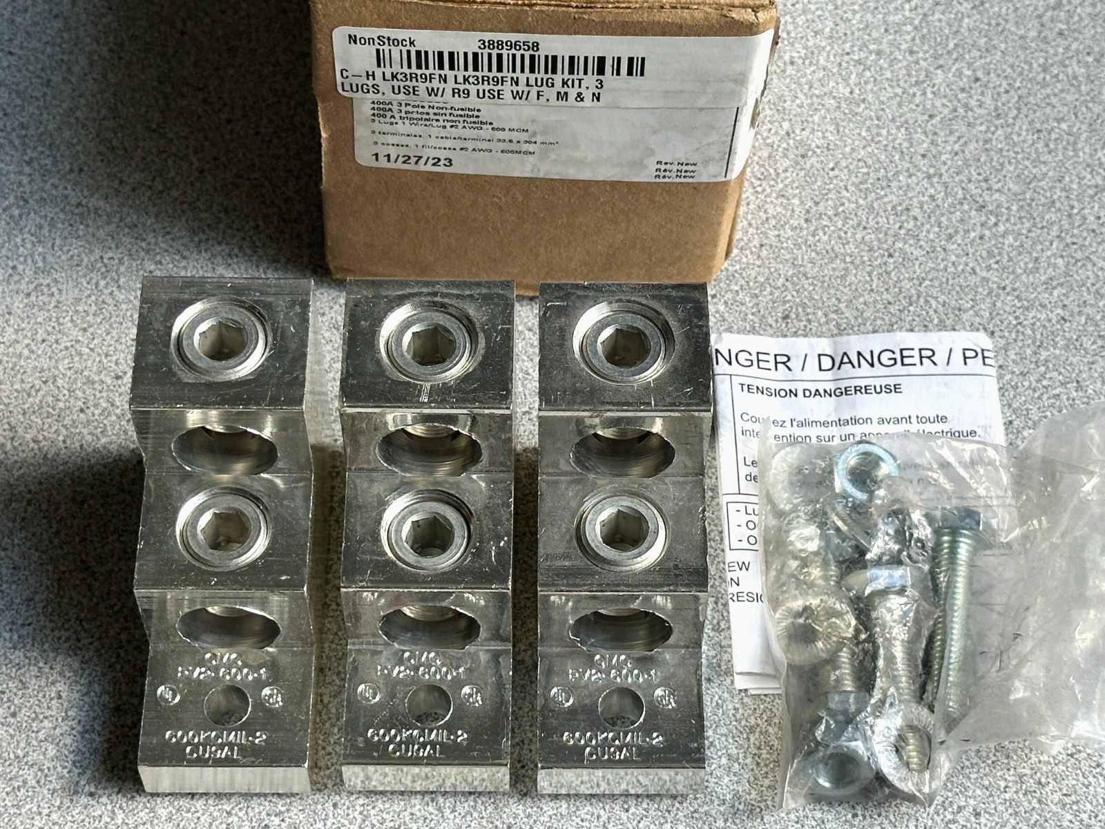 NEW EATON CUTLER HAMMER LK3R9FN 400 & 600 AMP Fusible Disconnect Lug Kit