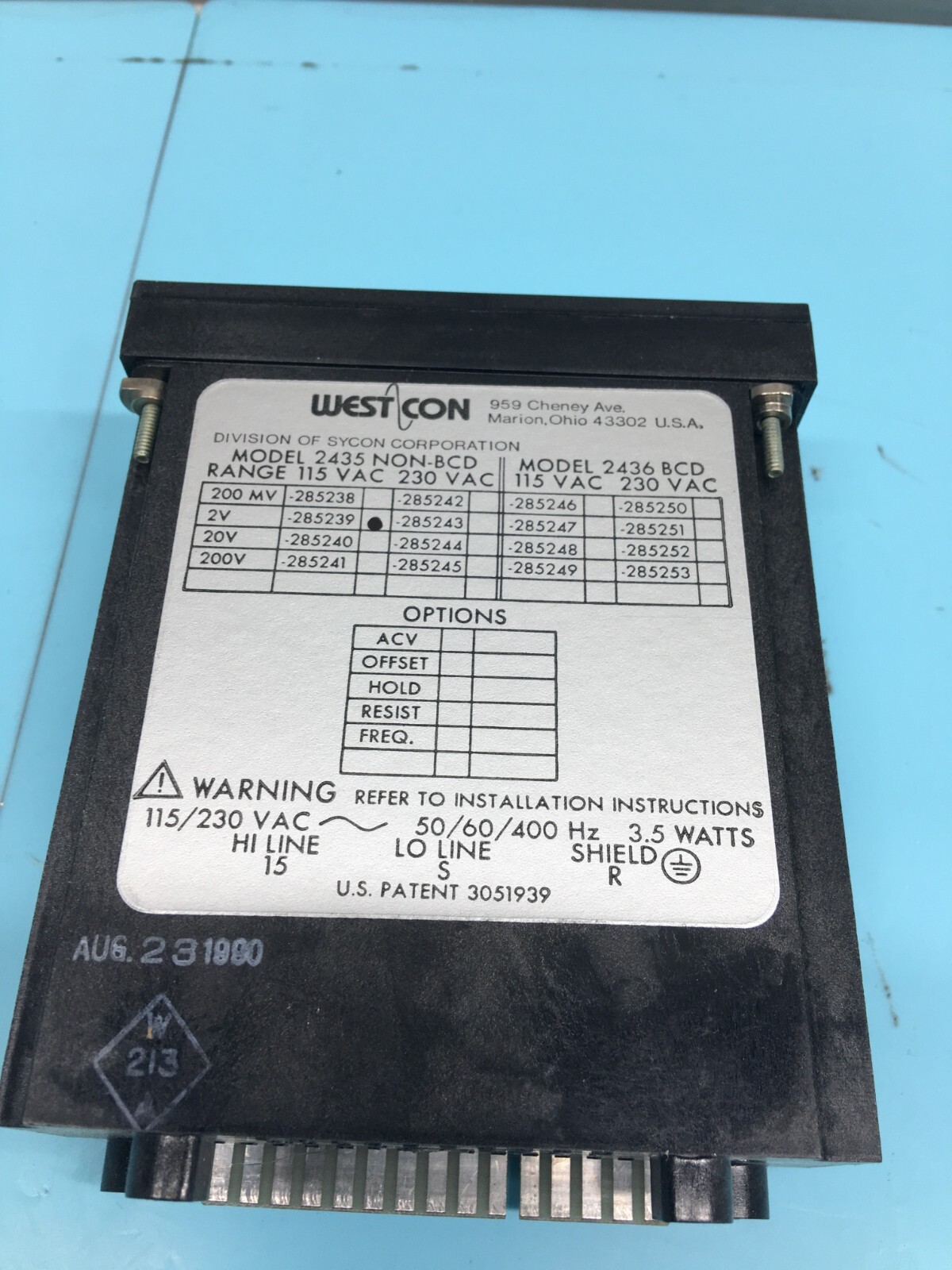 WESTCON Weston Counter 2435 NON-BCD Digital Panel Meter Runs 115VAC 0-2V, 130807