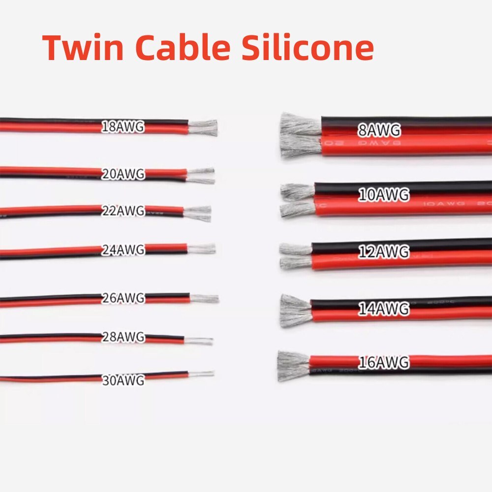 8/10/12/14/16/18/20/24/26/28AWG Wire High Temp Twin Cable Silicone Flexible