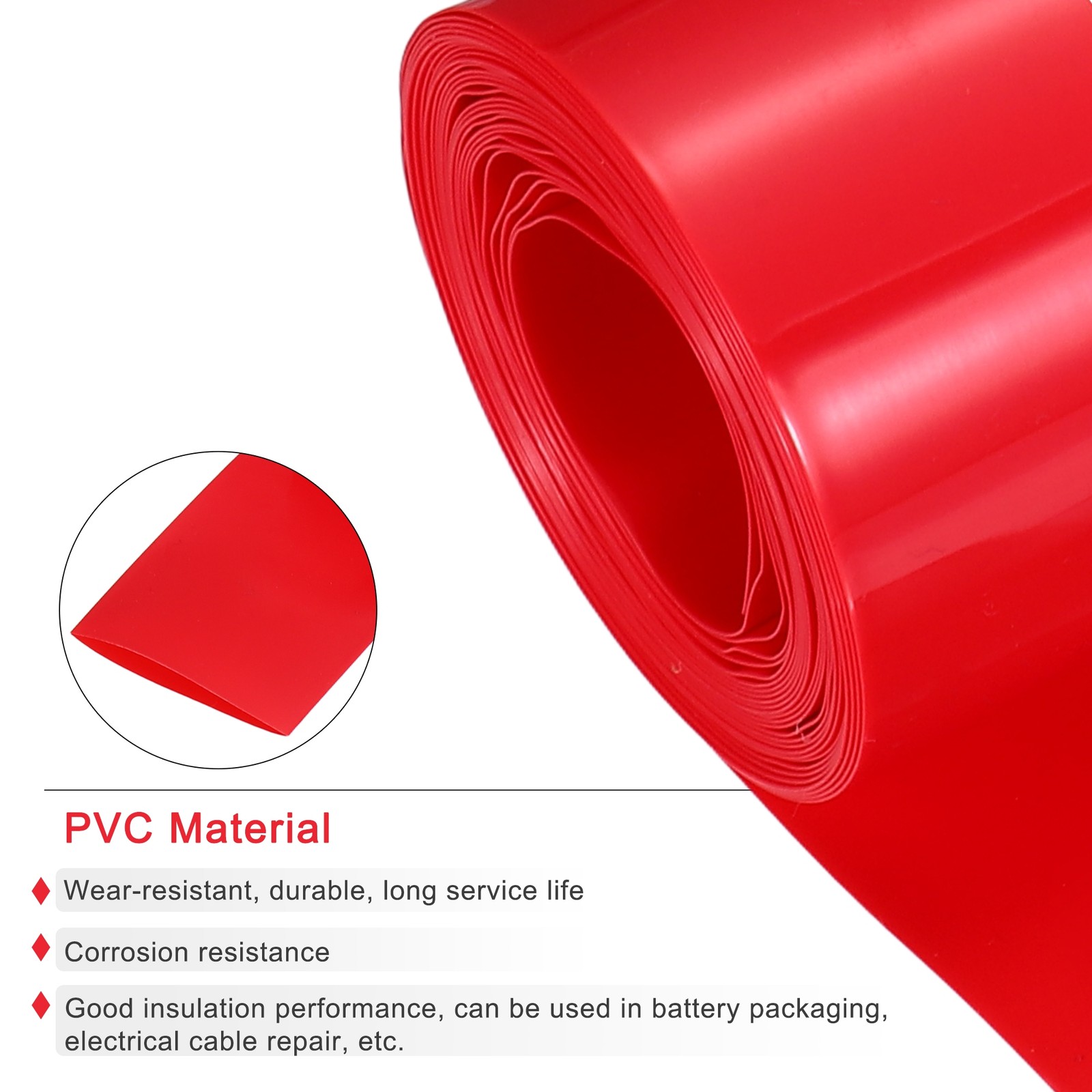 Battery Wrap 3 1/8″ 80mm Flat 10ft PVC Heat Shrink Tube Wraps Red