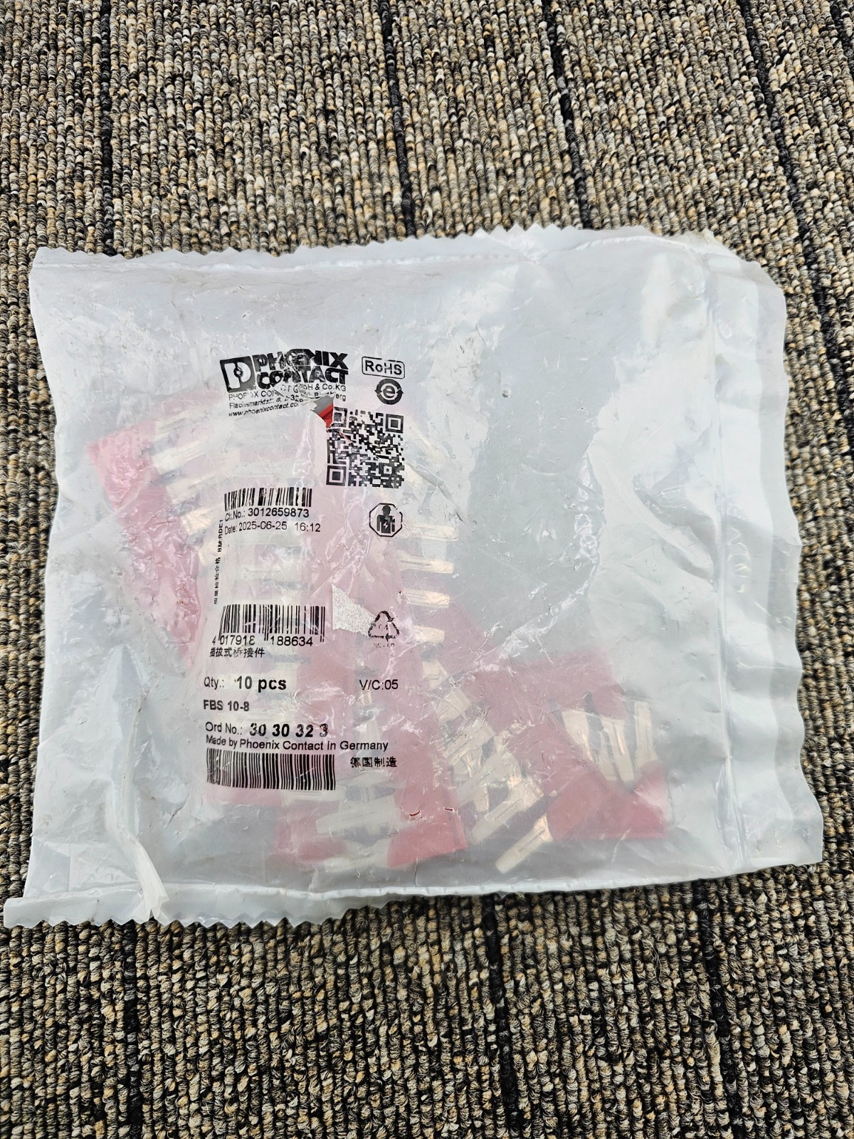 (QTY 10) Phoenix Contact 3030323 Plug-in Bridge FBS 10-8 10-position – RED
