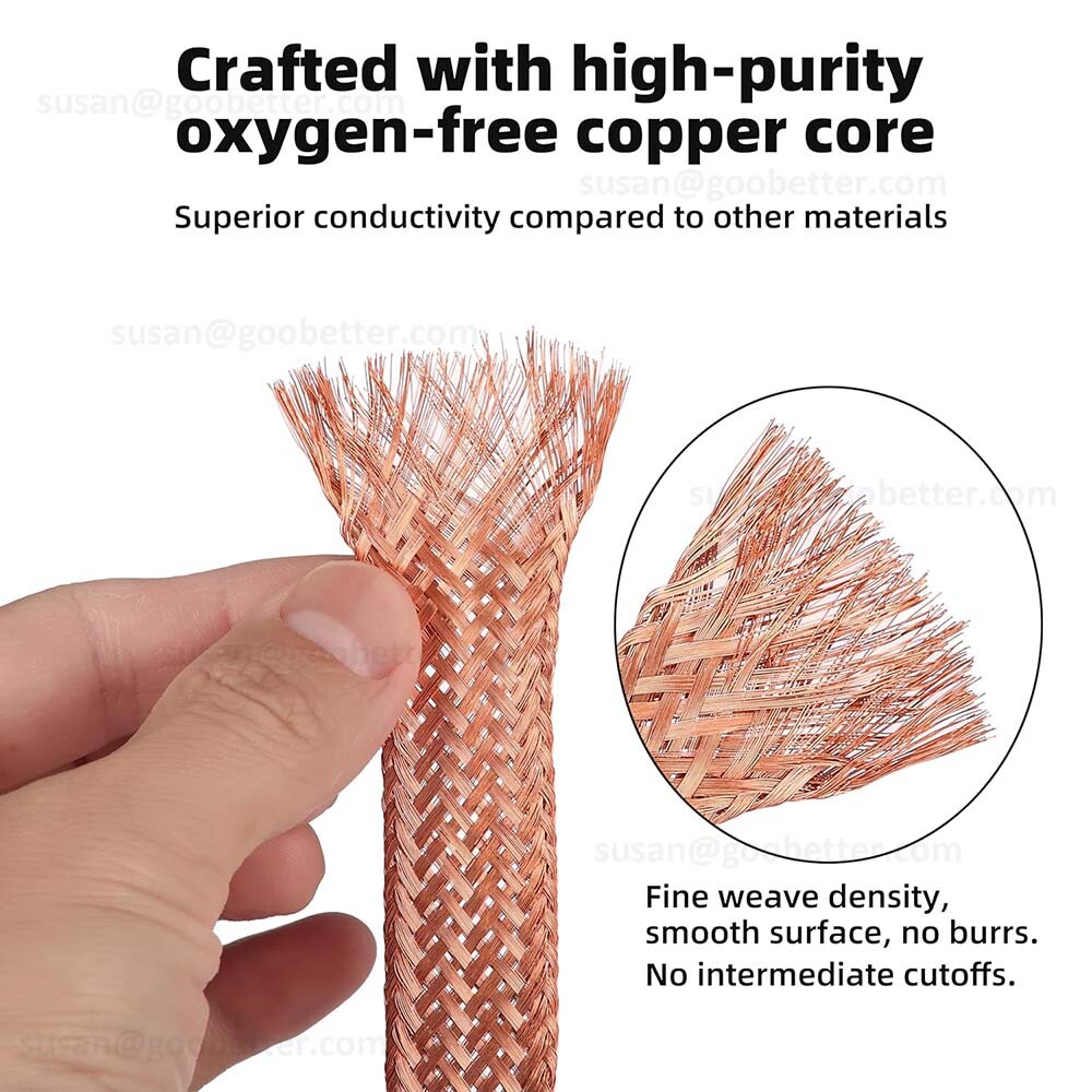 Braided Fabric Cable Flat Pure Copper / Tinned Copper Shield Braided Sleeve Wire