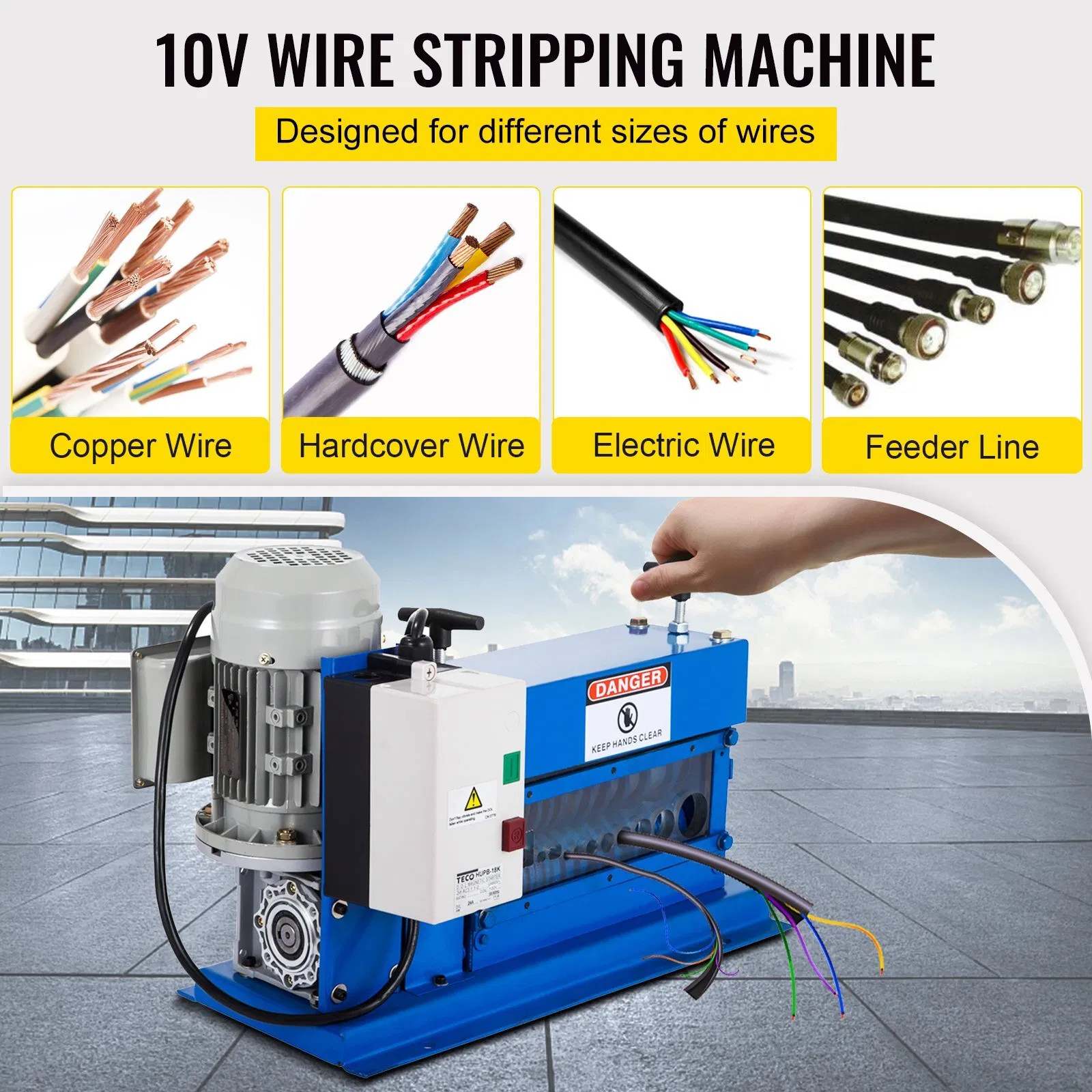Portable Wire Stripper, 18 AWG to 1″ OD, 11 Channels, 10 Blades, Electric Machi