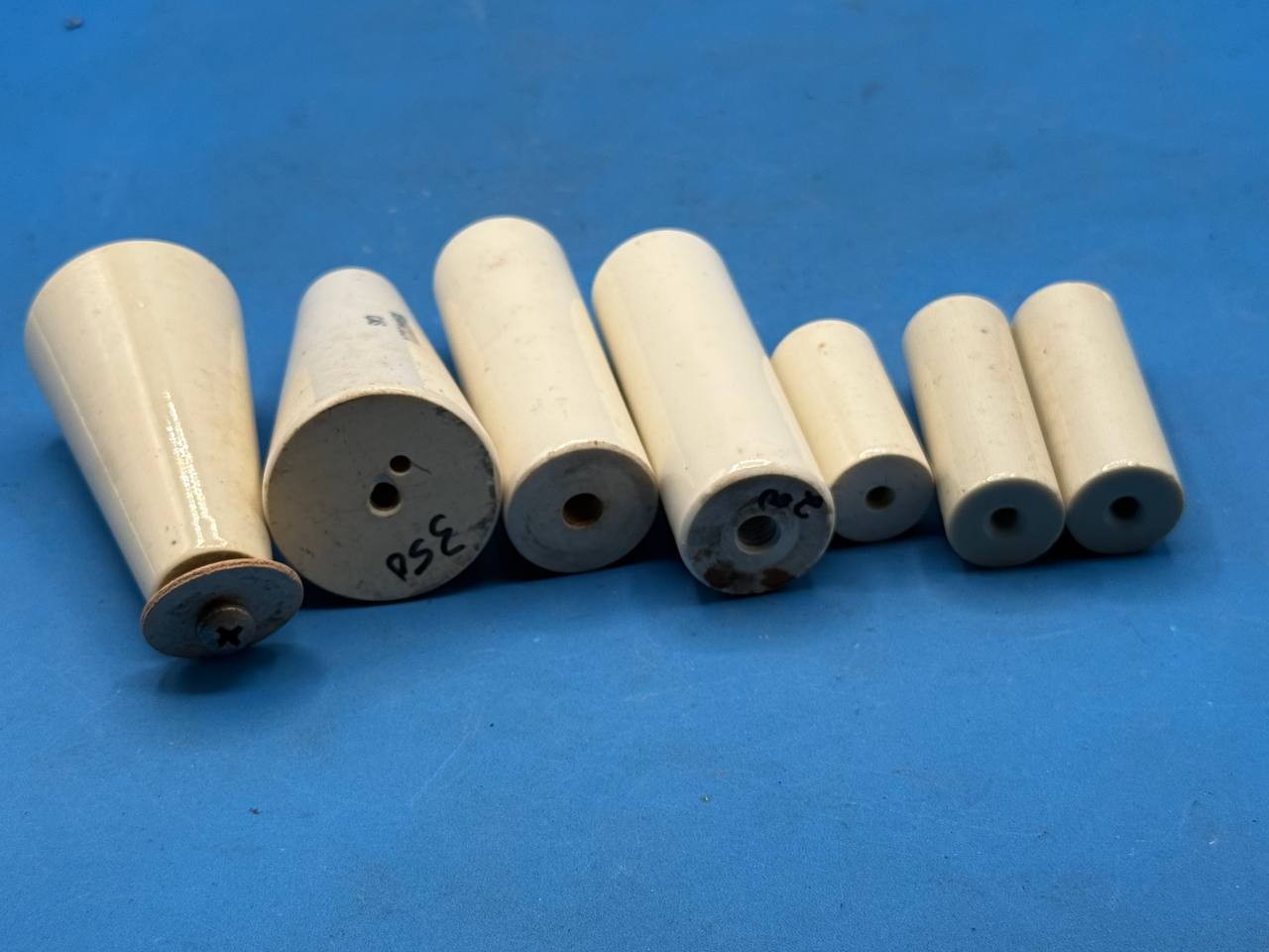 Lot of 7 White Ceramic Electrical Insulator Standoffs Mixed Sizes RE