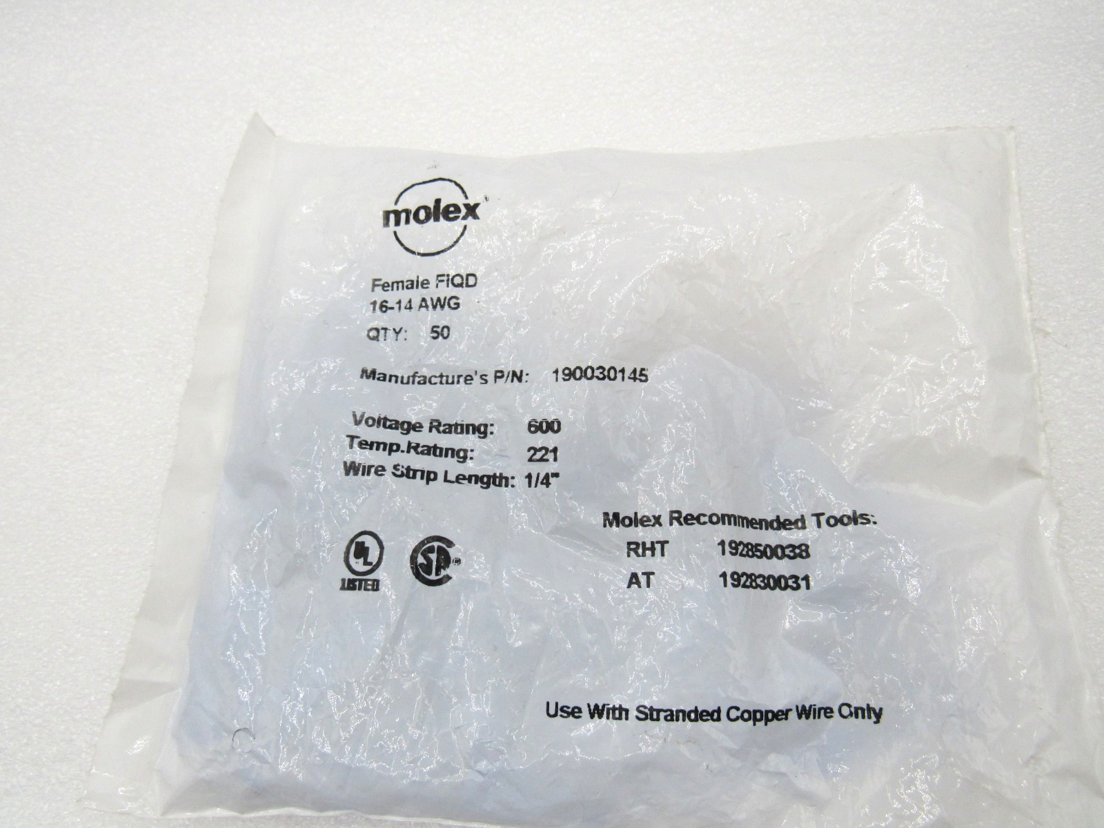 Molex 16-14 Female FIQD Bag of 50 blue