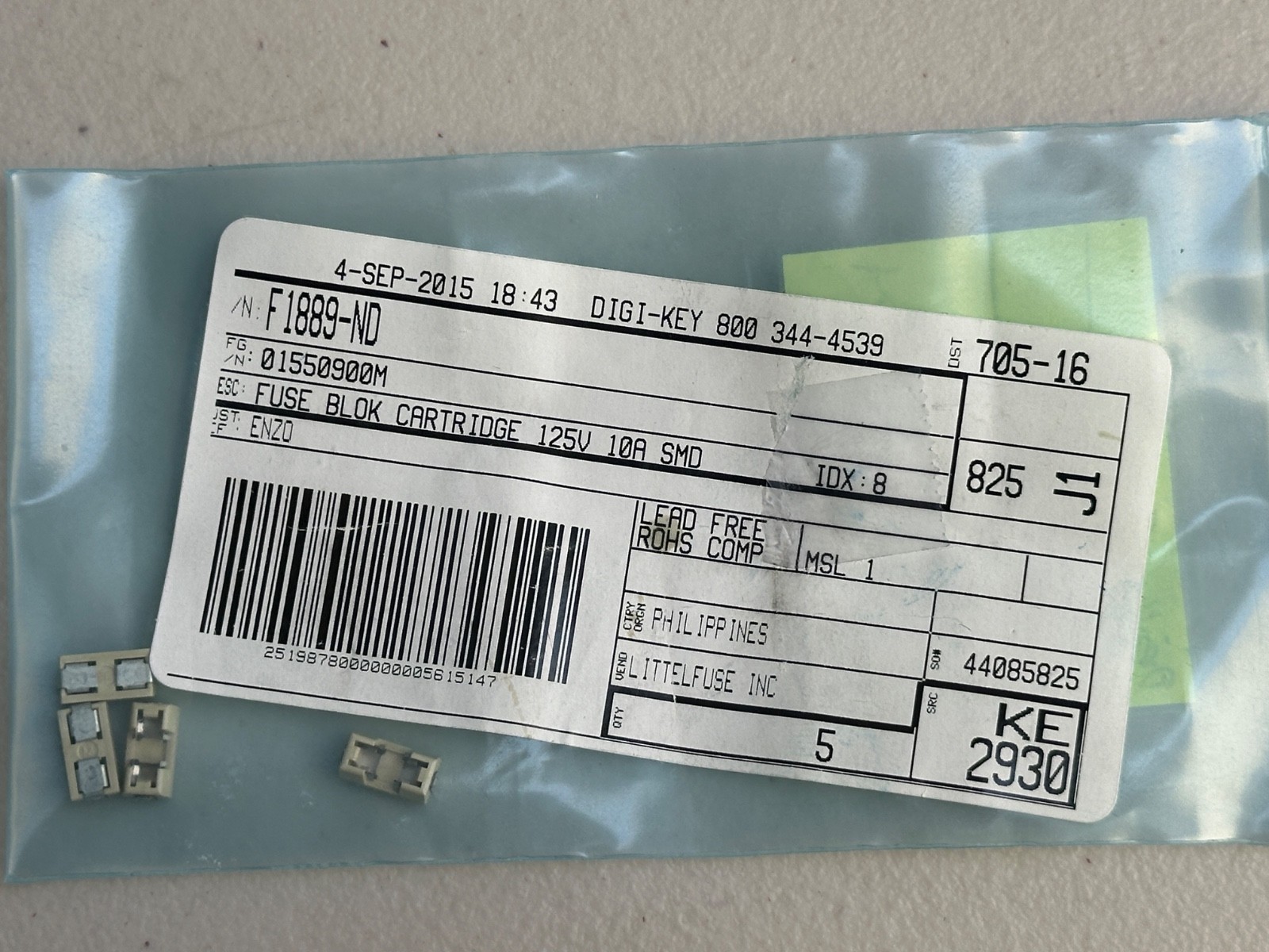 (LOT OF 4) DIGI-KEY F1889-ND FUSE BLOK CART 10A 125V 2SMD Littelfuse NEW!