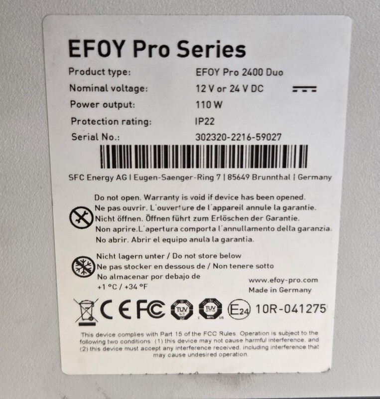 EFOY PRO SERIES PRO 2400 DUO 12V/24V DIRECT METHANOL FUEL CELL 110W GREY