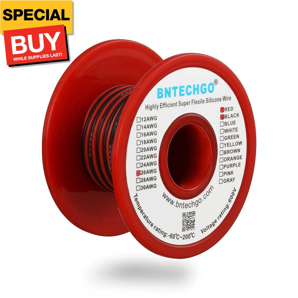 26 Gauge Silicone Wire Spool Red and Black Each 50ft 2 Separate Wires Flexible 2