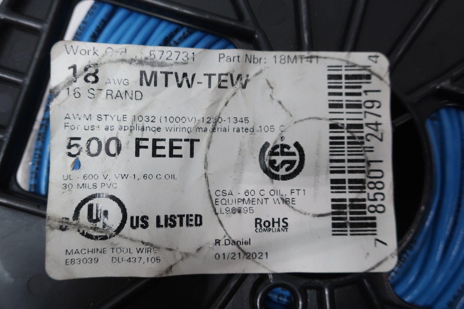 Alan Wire 18MT41 1032-1230-1345 Blue Wire 18awg 500ft