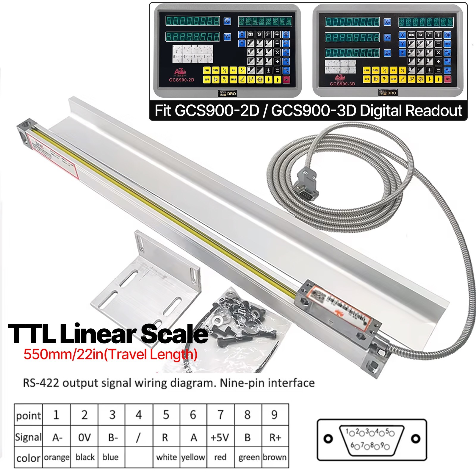 5um Linear Scale Linear Encoder 550mm Travel Fit GCS900 Digital Readout DRO Lat