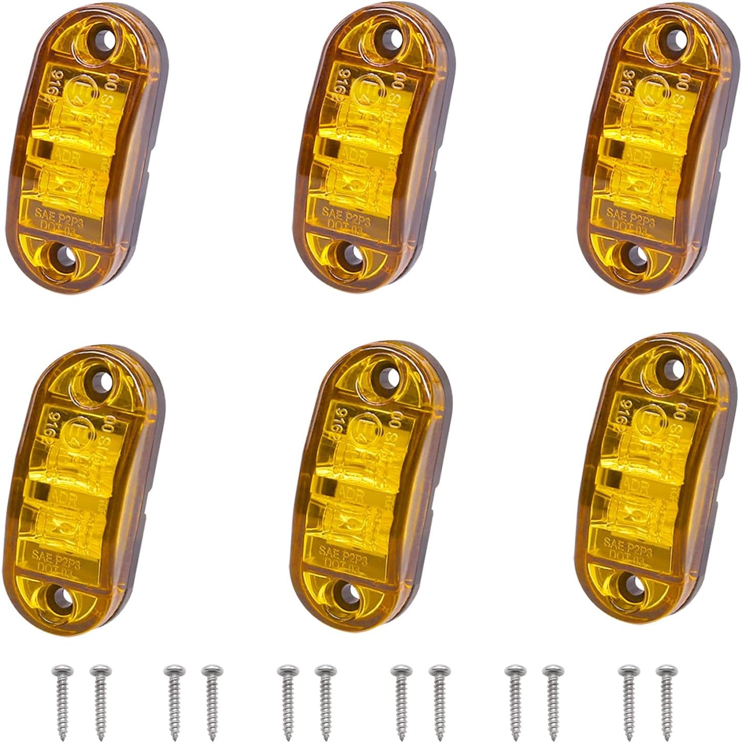 6Pcs 2.5 Inch LED Trailer Lights 2 Diode Waterproof LED Color: AmberSize: 6Pcs