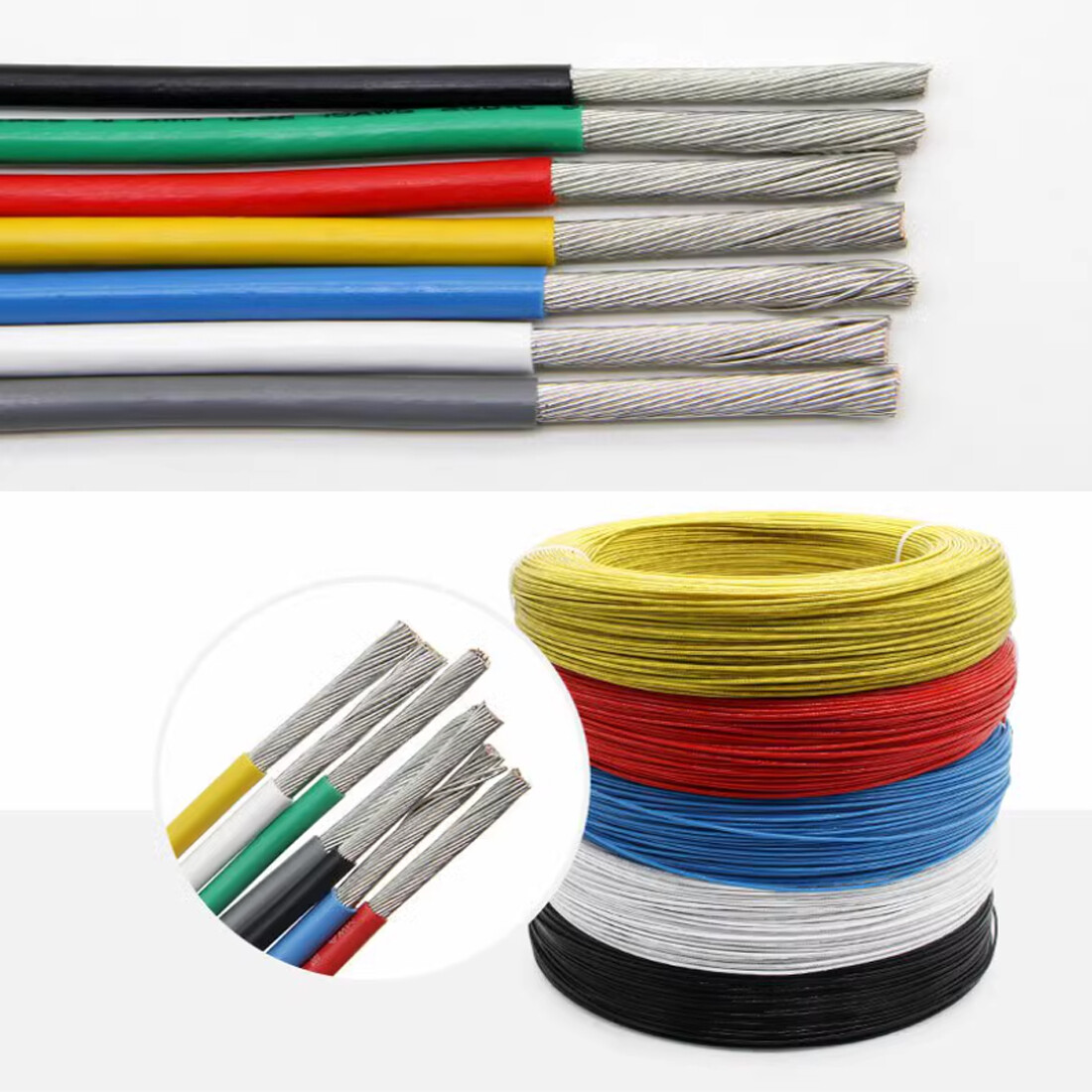 PTFE Cable Wire 12/14/16/18/20/22/24/26/28 AWG Flexible Tinned Copper Stranded