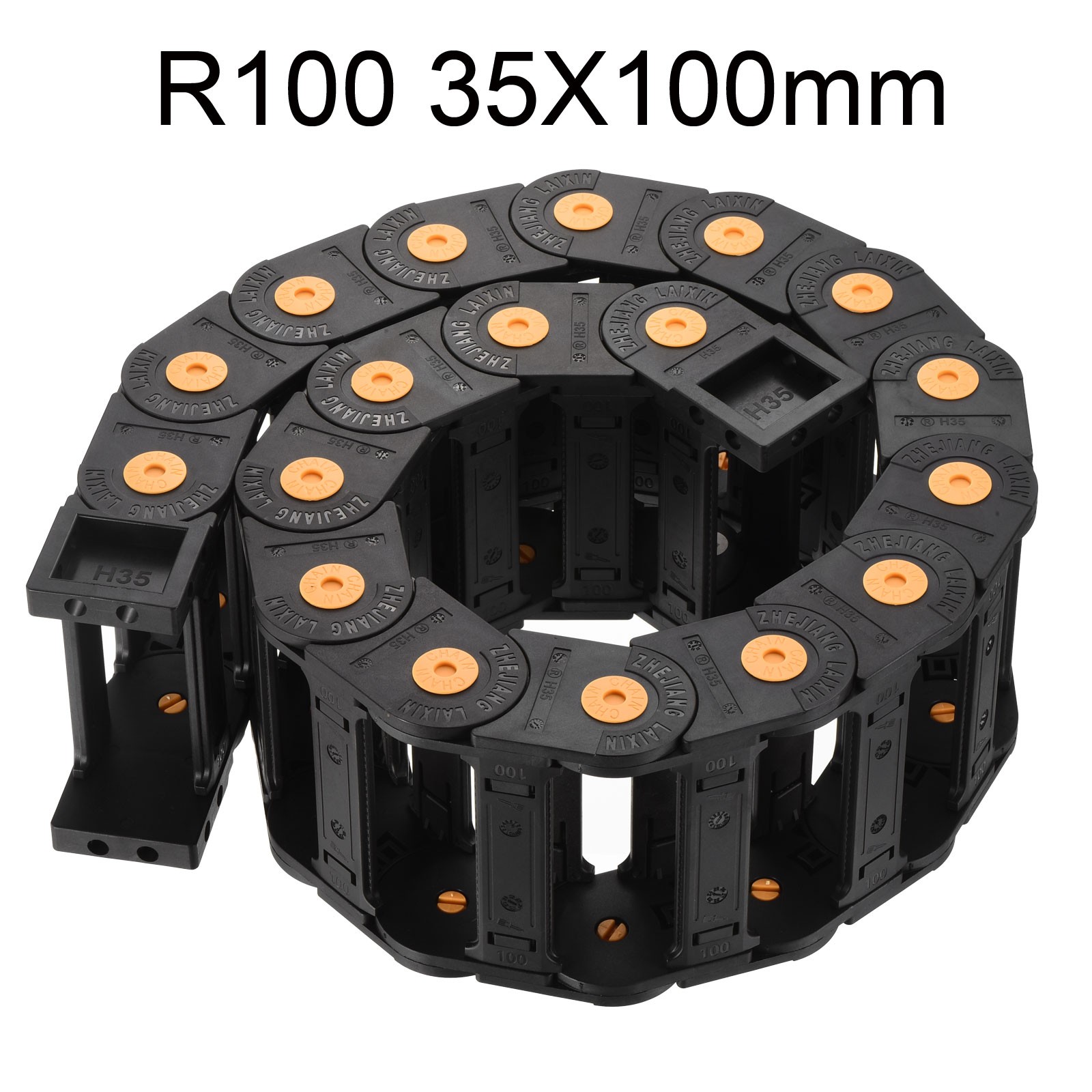 Drag Chain Cable Carrier Open Type with End Connector R100 35X100mm 1M Plastic
