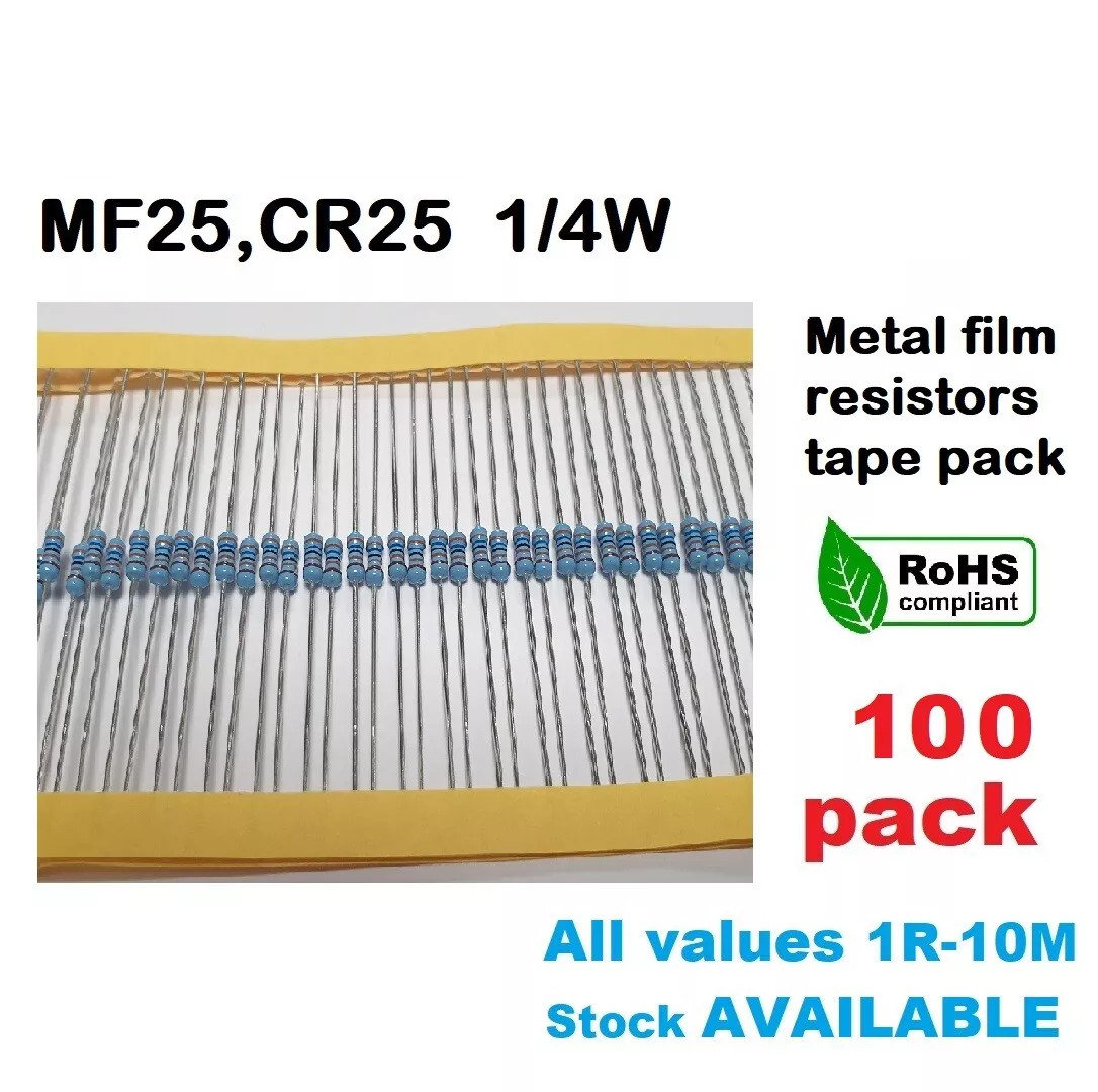 ‌MF25 Precision Resistors 1/4W ±1% 0R-10MΩ 100PCS Electronics Bulk Set‌