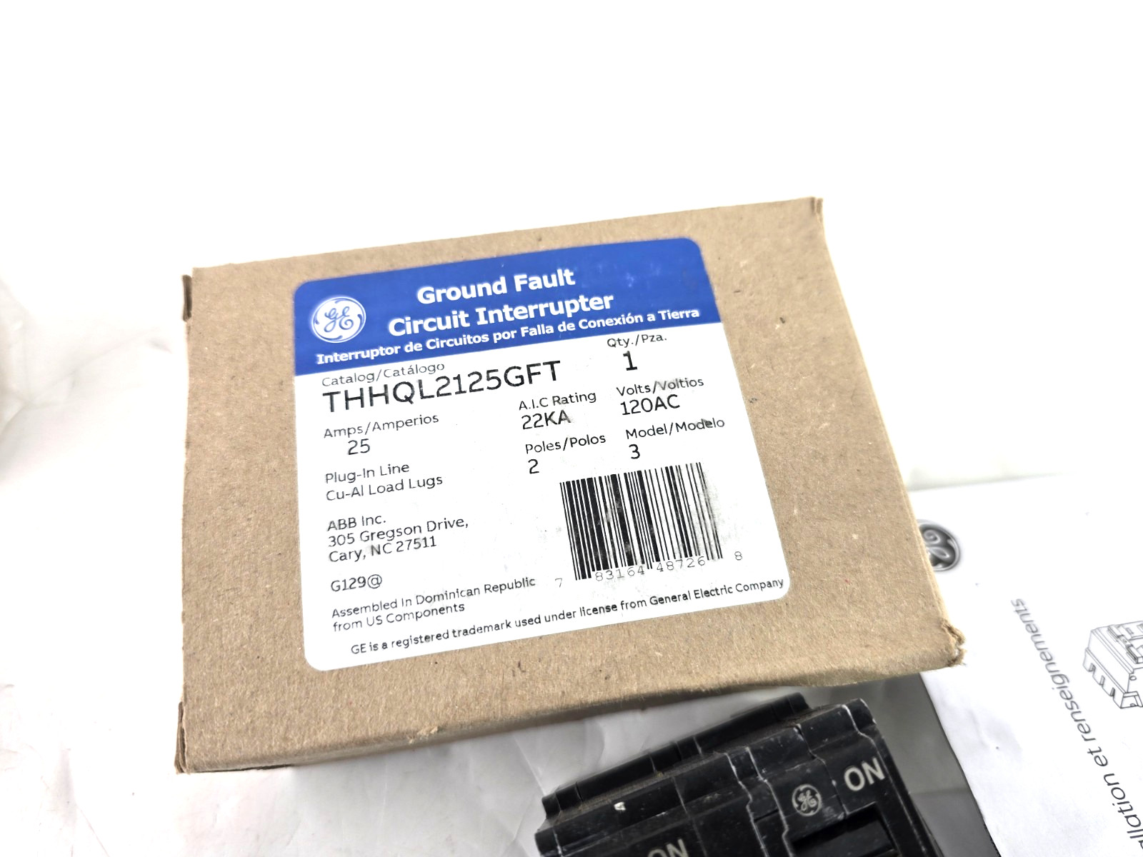 NEW GE THHQL2125GFT 25A 22Ka 2 Pole 120V GFCI Circuit Breaker