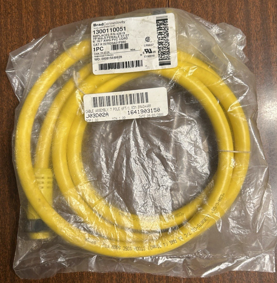 Brad Connectivity 1300110051, 6′ 16/7 AWG PVC Cord, male/female 7P, NEW