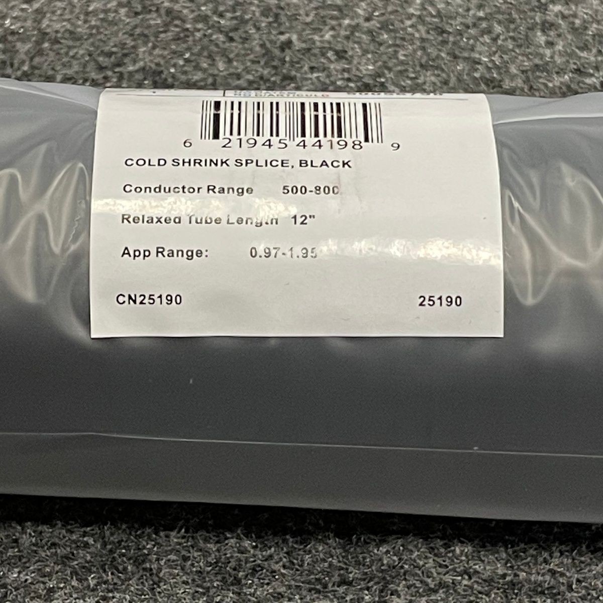 BURNDY CSB0971200SR1 Cold Shrink Splice, Black, 500-800 KCMIL