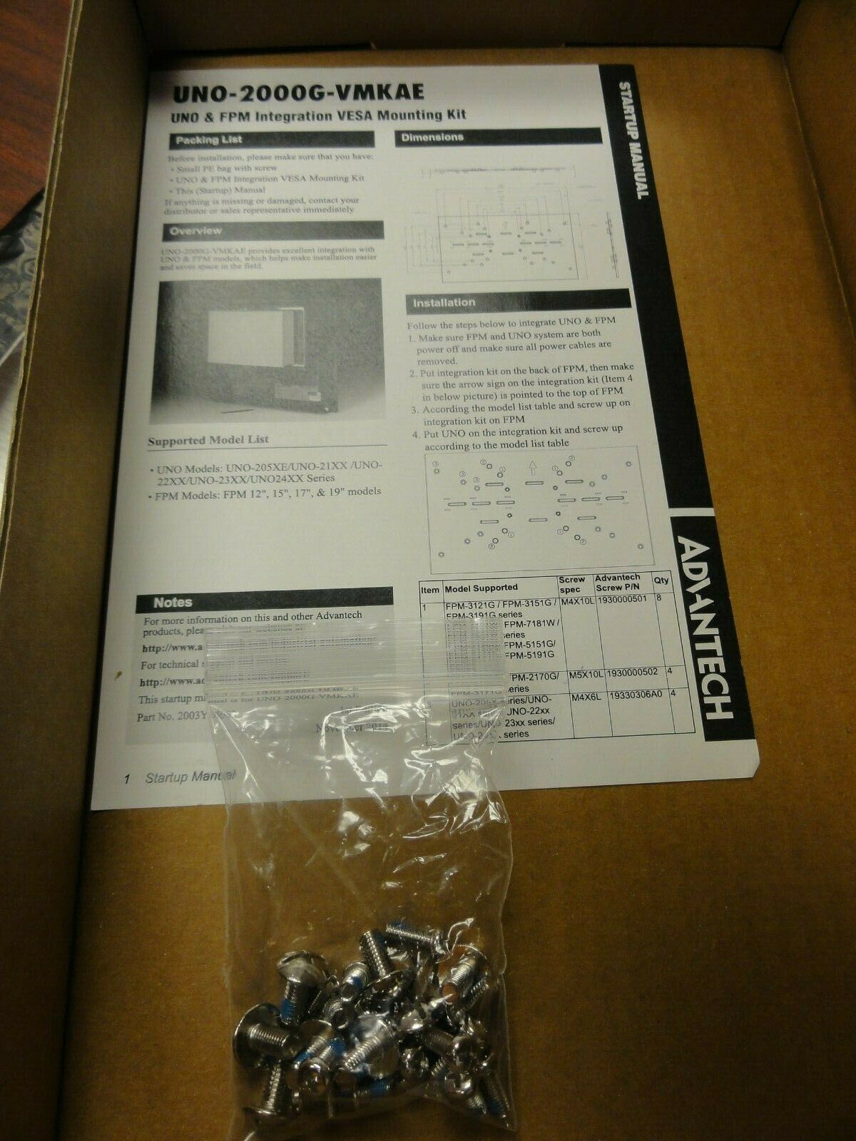 Advantech UNO-FPM21 Rev. A0 Integration VESA Mount Kit – Factory Sealed Box