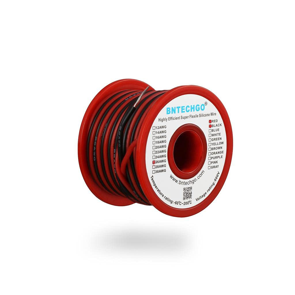 26 Gauge Silicone Wire Spool Red and Black Each 25ft 2 Separate Wires Flexible 2