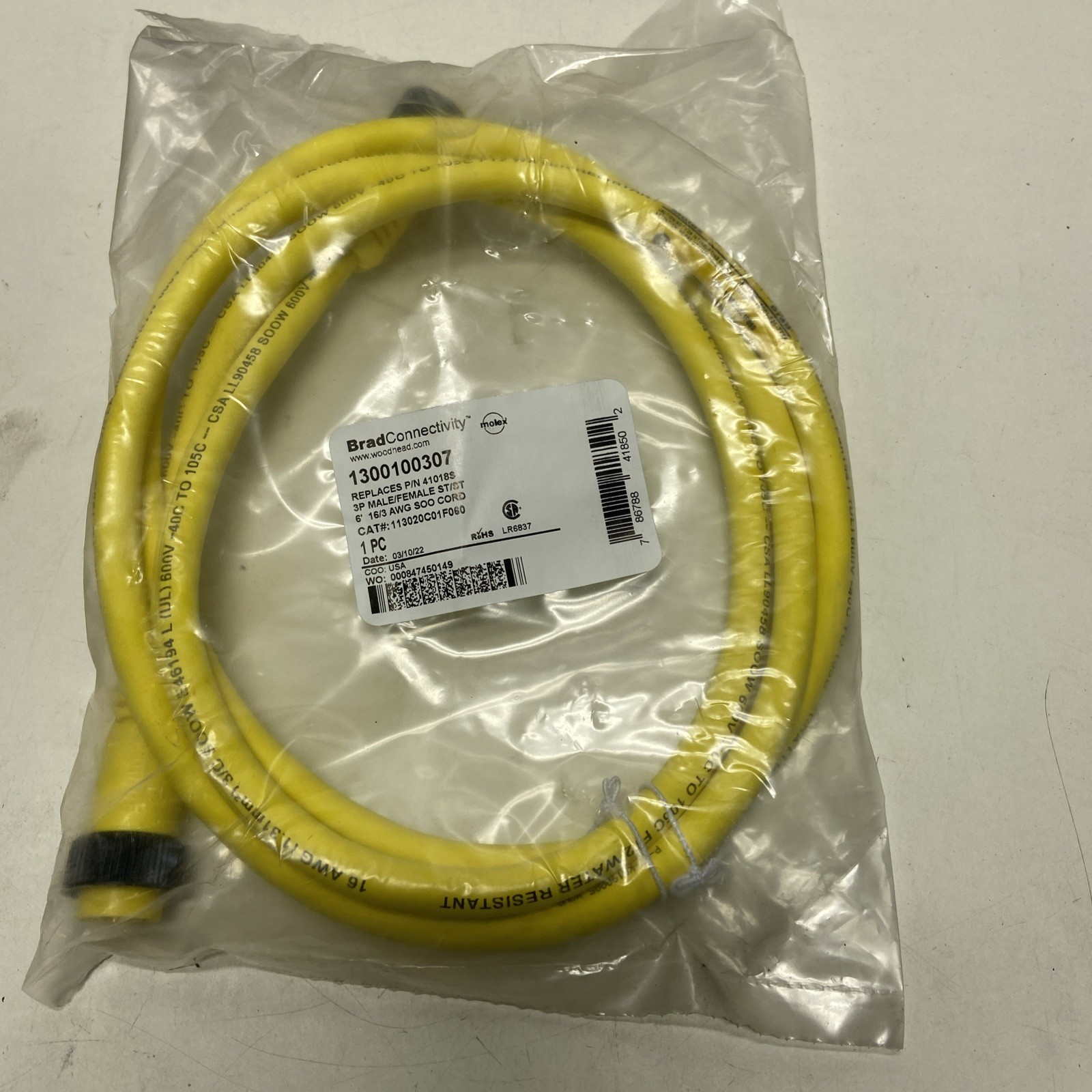 Brad Connectivity 1300100307 Cable 3p M/f Straight 6ft