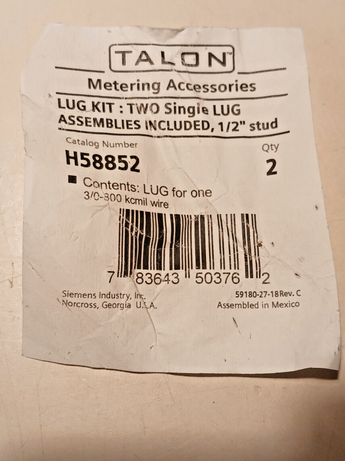 LANDIS & GYR (TALON) H58852 LUG KIT
