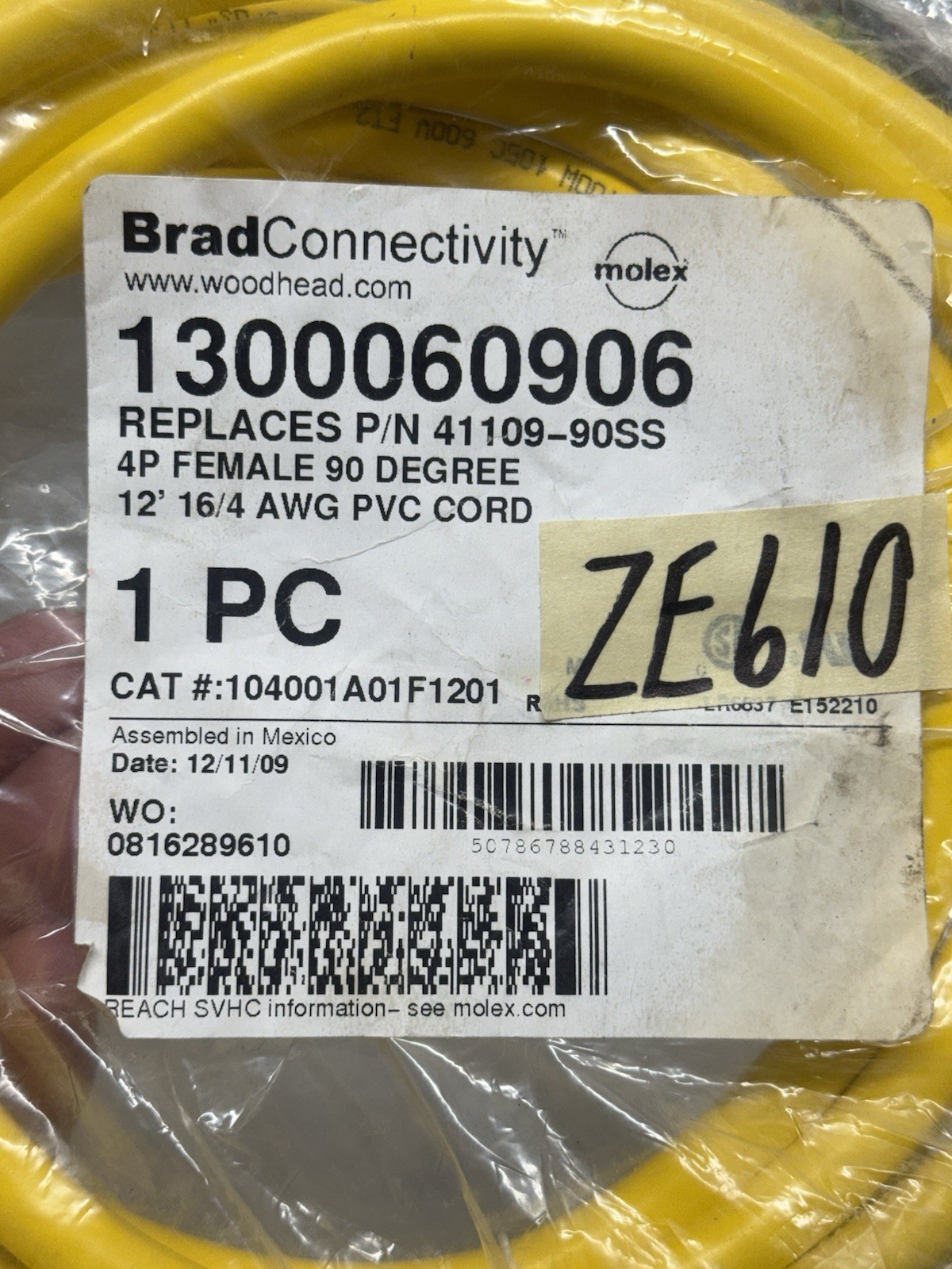 Brad Connectivity 1300060906 4P Female Straight 12ft Cordset 104000A01F1201 New