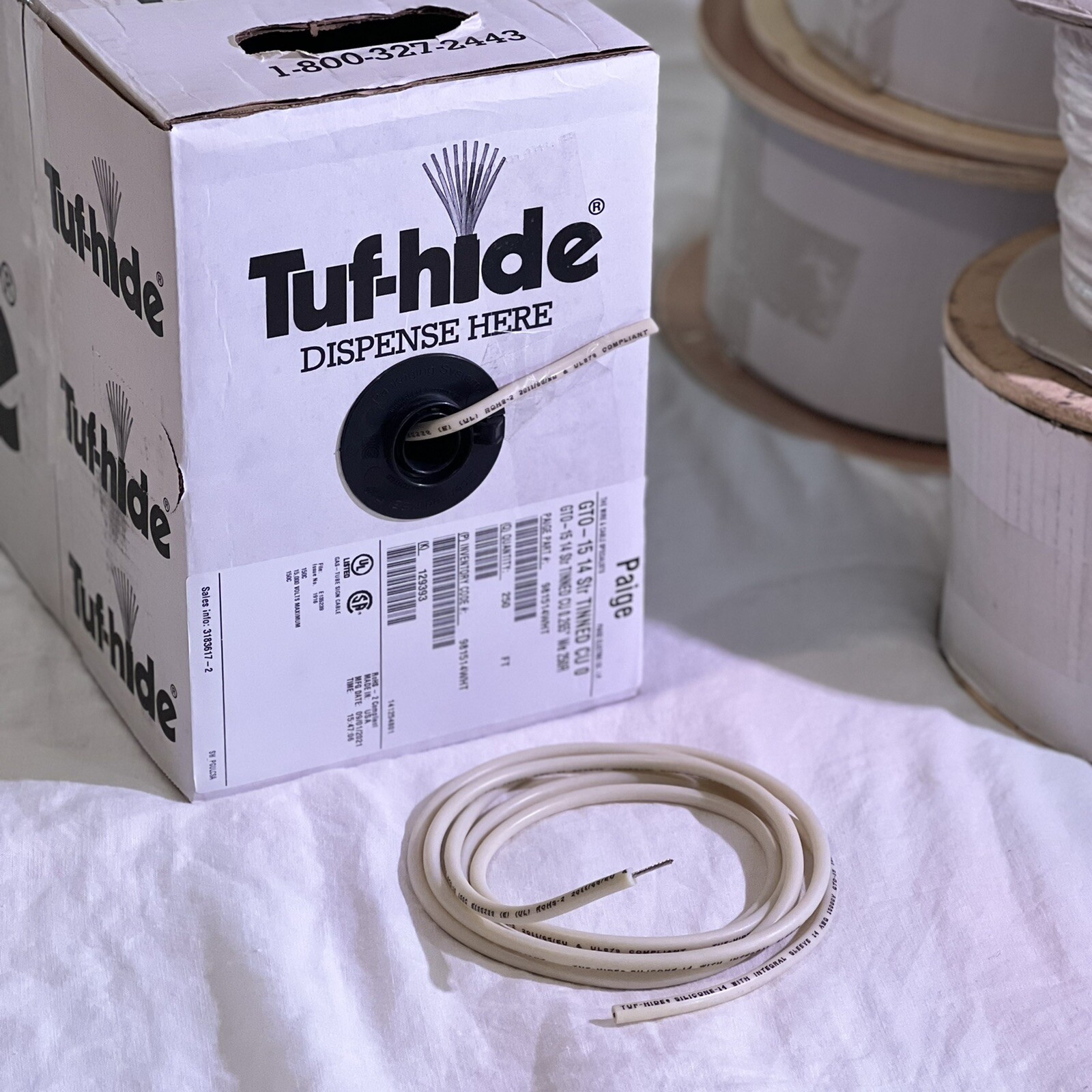 White By The Foot High Voltage Wire NEON Sign Wire GTO-15 Paige Tuf-Hide Cable