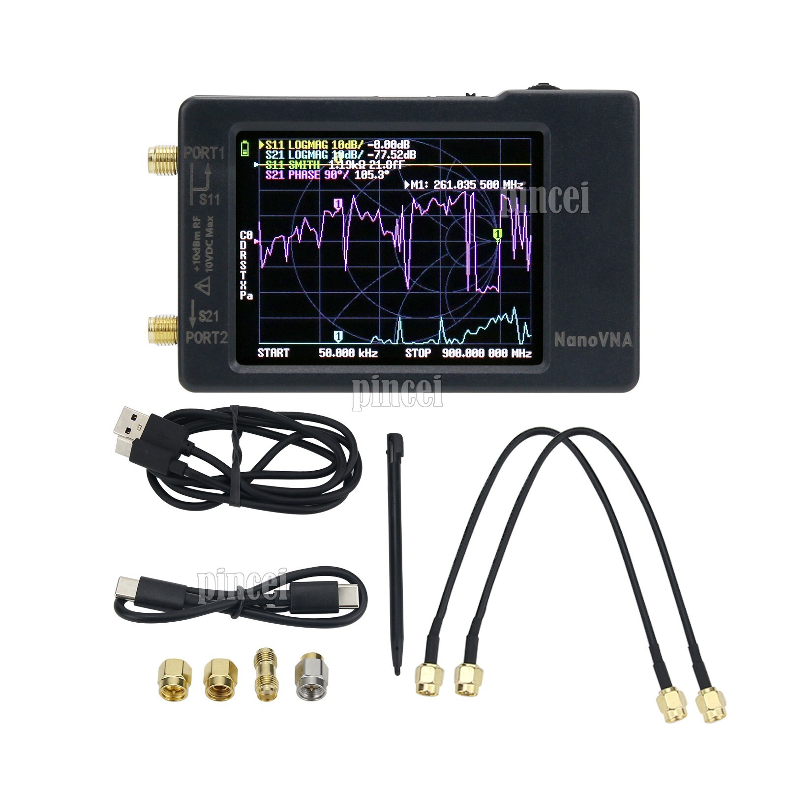 NanoVNA-H HF VHF UHF Vector Network Analyzer Antenna Analyzer 50K-1.5GHz + Case