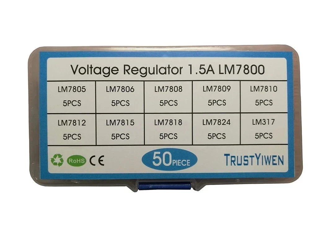 Assorted 50 Voltage Regulators: LM7805, LM7806, LM7810, LM317 & More
